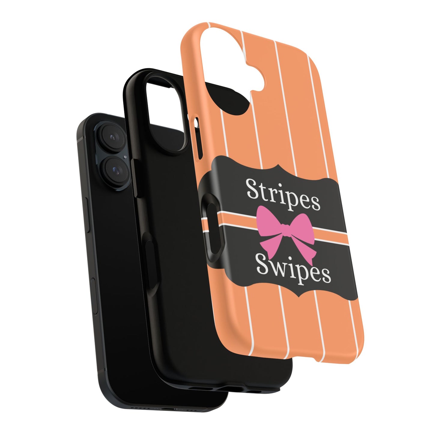 Phone Case iPhone 16/15/14 - Orange/White Stripes & Swipes Tough Case