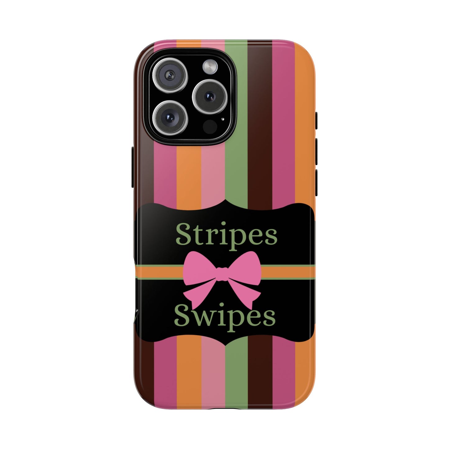 Phone Case iPhone 16/15/14 - Brown/Green Stripes & Swipes Tough Case