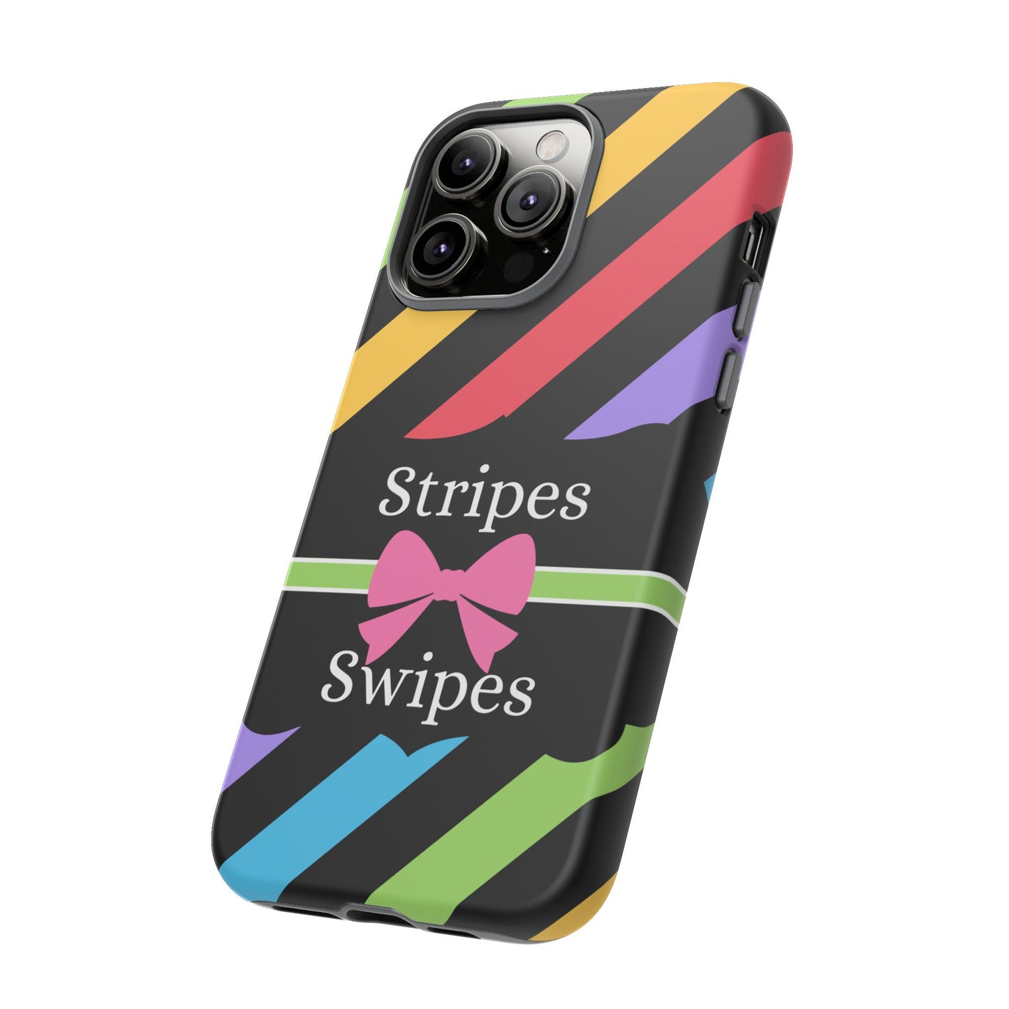 Phone Case iPhone 16/15/14 - Diagonal Vivid Black Stripes & Swipes Tough Case