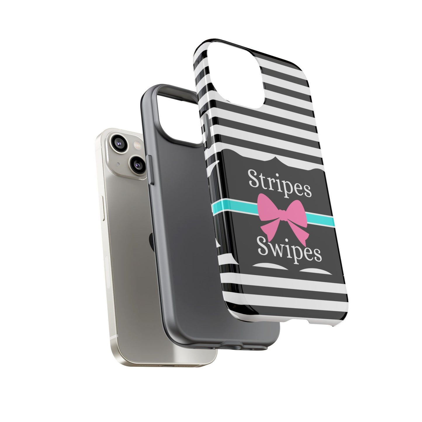 Phone Case iPhone 16/15/14 - Black/White/Blue Stripes & Swipes Tough Case