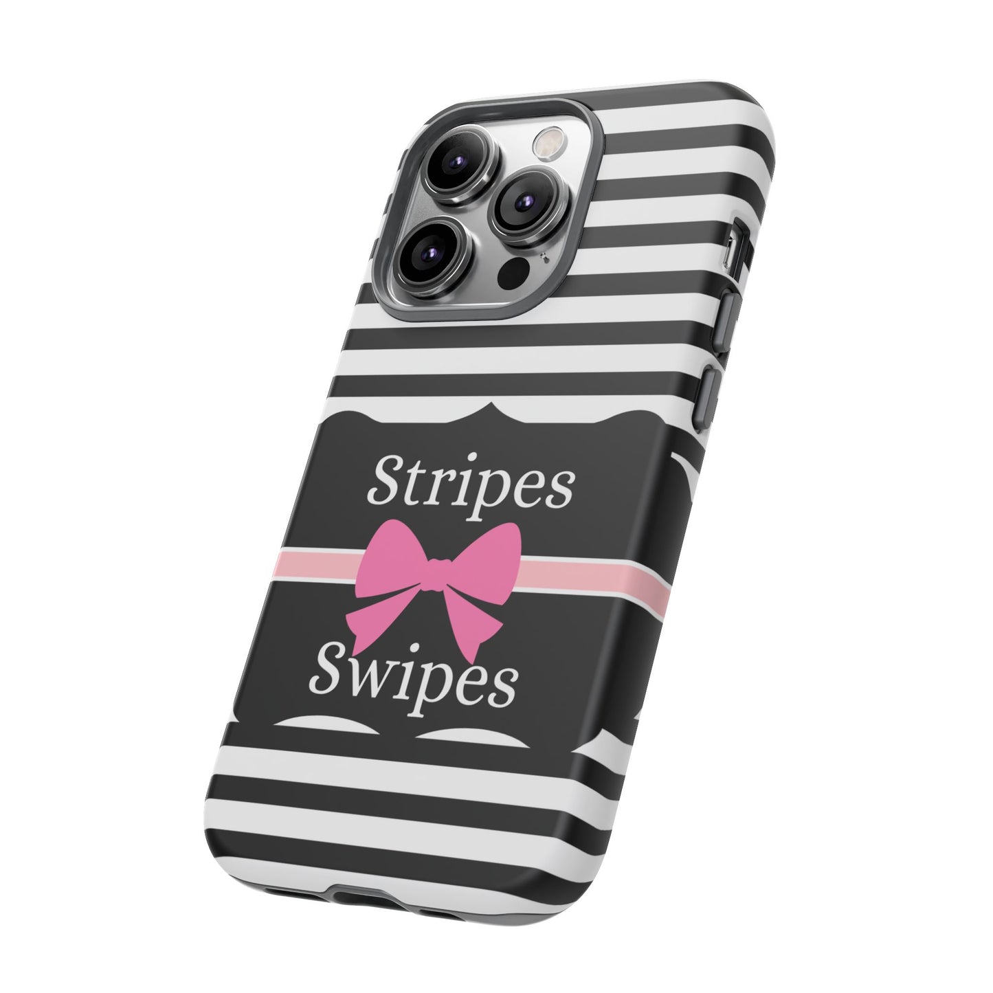 Phone Case iPhone 16/15/14 - Black/White/Pink Stripes & Swipes Tough Case