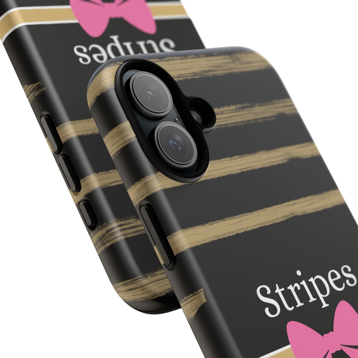 Phone Case iPhone 16/15/14 - Black/Beige Stripes & Swipes Tough Case