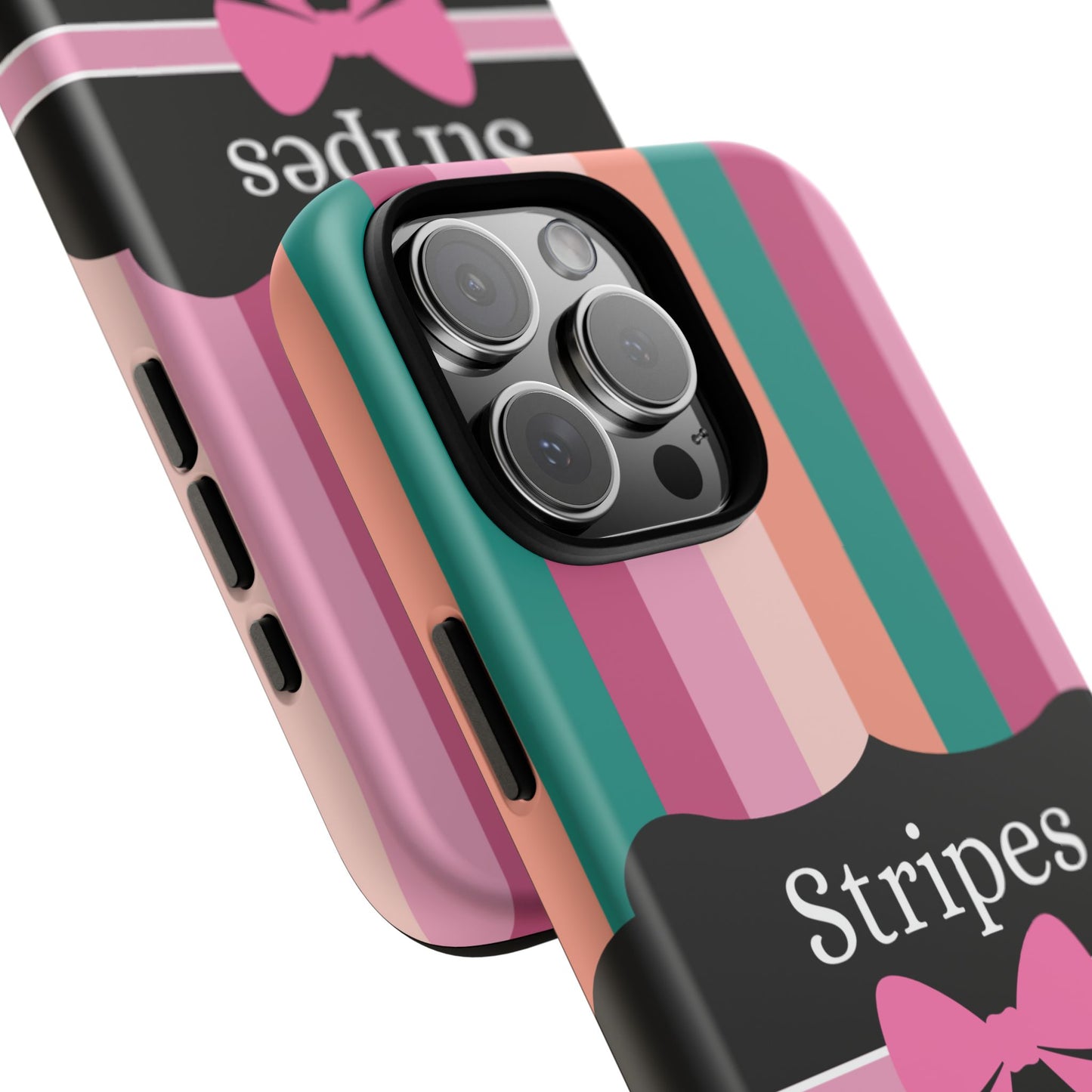 Phone Case iPhone 16/15/14 - Green/Pink/Peach Stripes & Swipes Tough Case