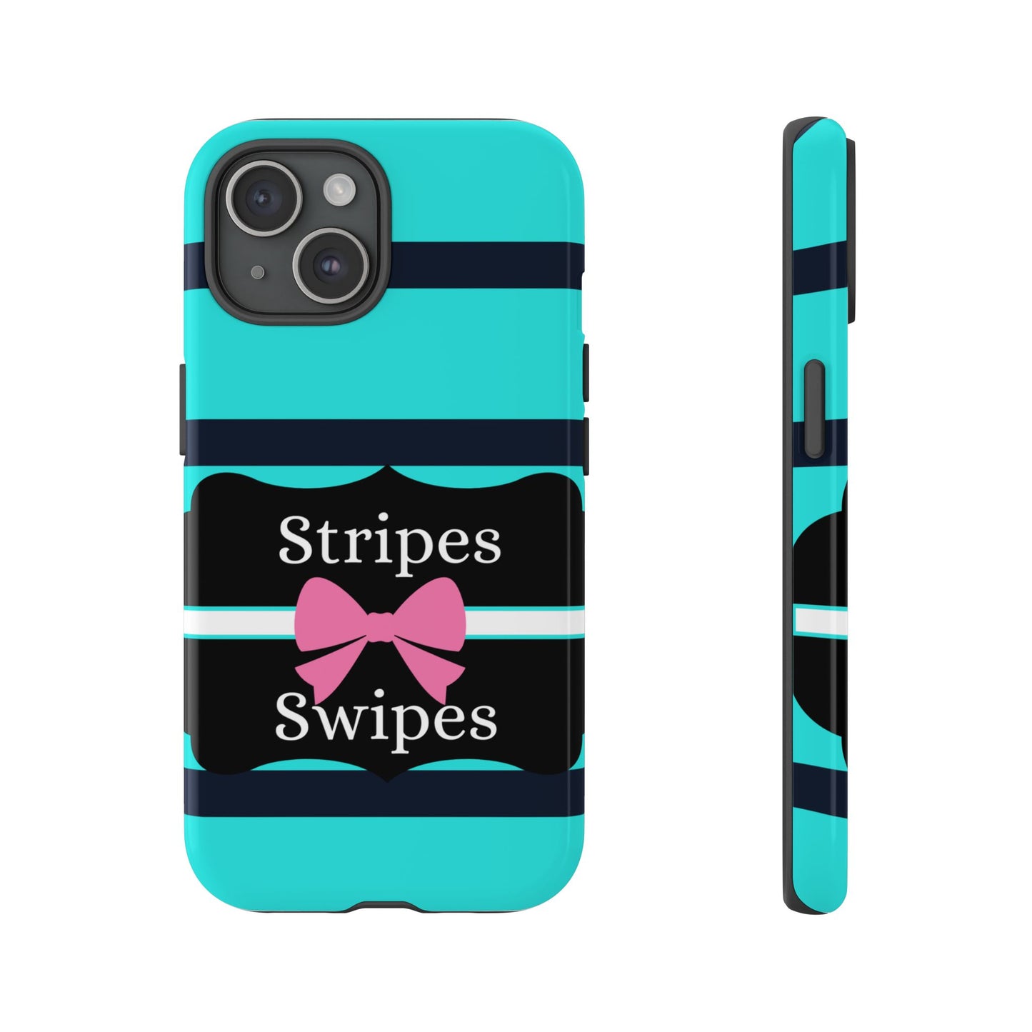 Phone Case iPhone 16/15/14 - Blue/Black Stripes & Swipes Tough Case