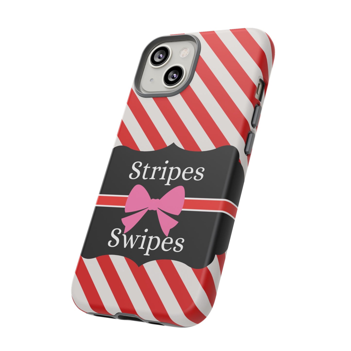 Phone Case iPhone 16/15/14 - Red/White Stripes & Swipes Tough Case