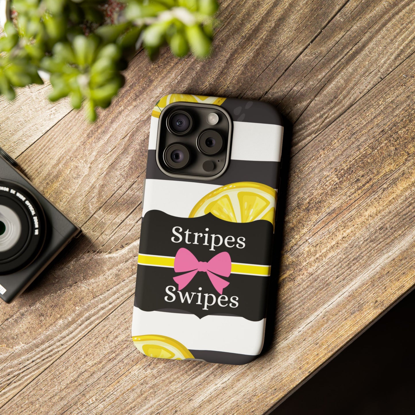 Phone Case iPhone 16/15/14 - Lemony Stripes & Swipes Tough Case