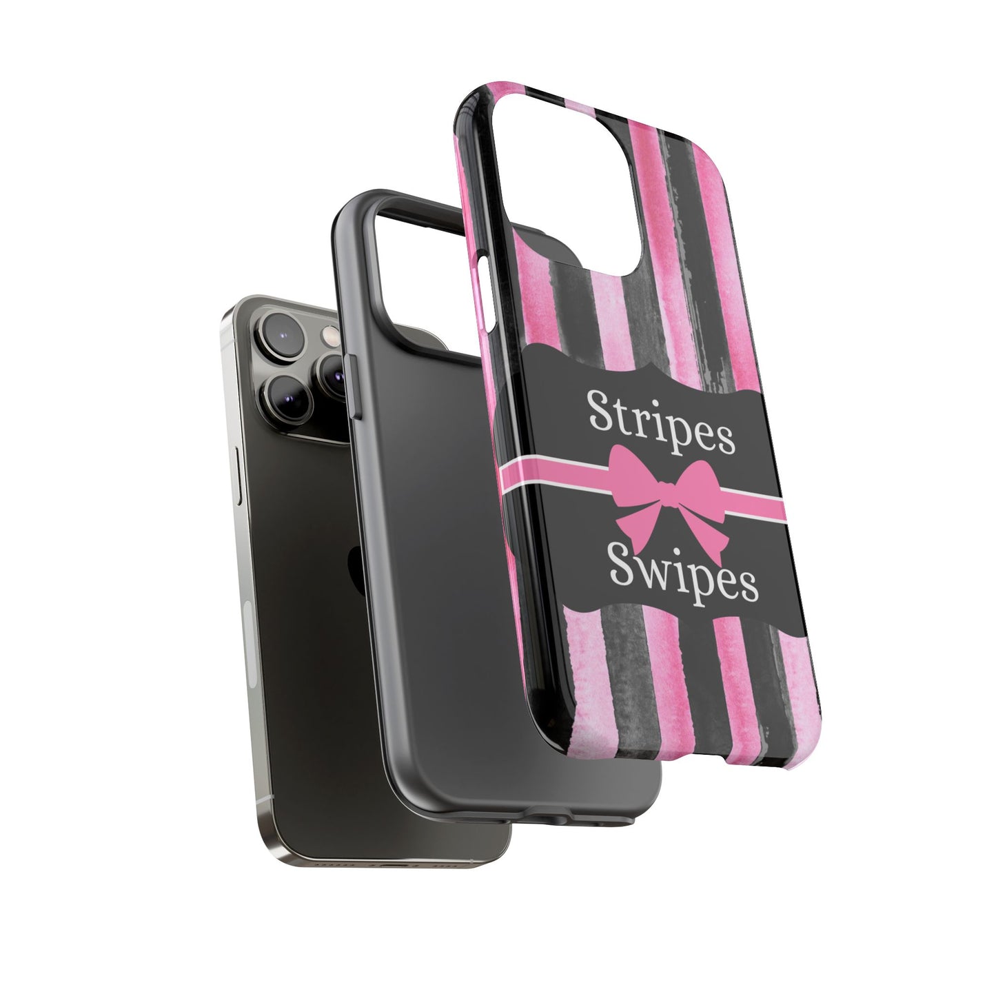 Phone Case iPhone 16/15/14 - Black/Pink Stripes & Swipes Tough Case