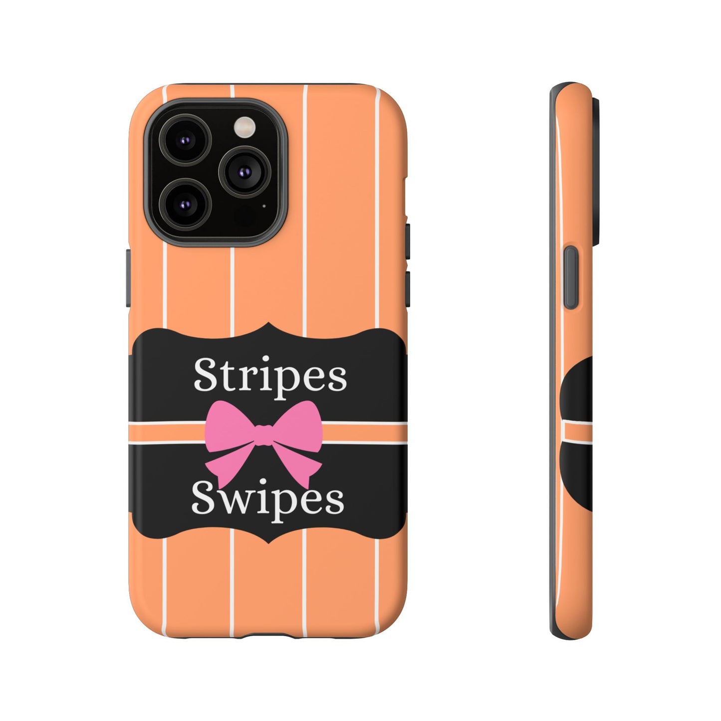 Phone Case iPhone 16/15/14 - Orange/White Stripes & Swipes Tough Case