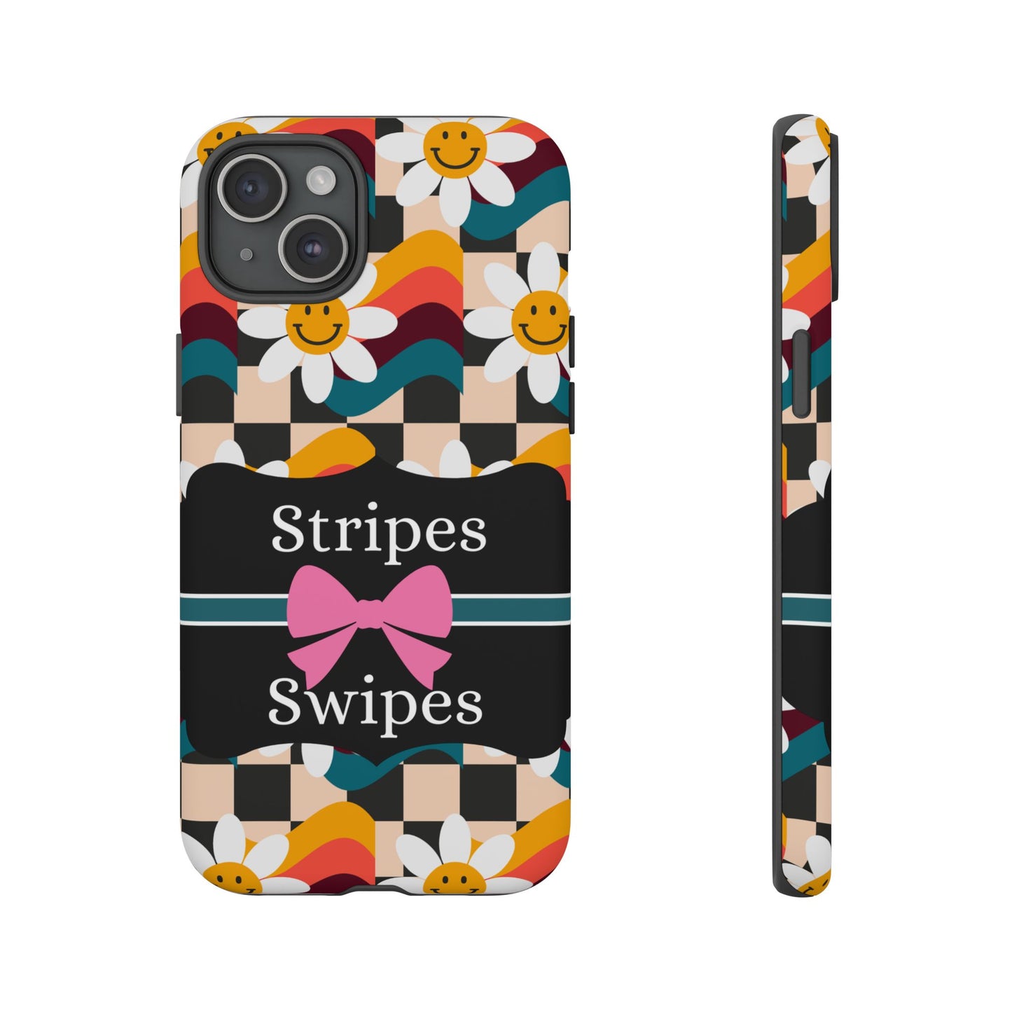 Phone Case iPhone 16/15/14 - Smiley Faces Stripes & Swipes Tough Case