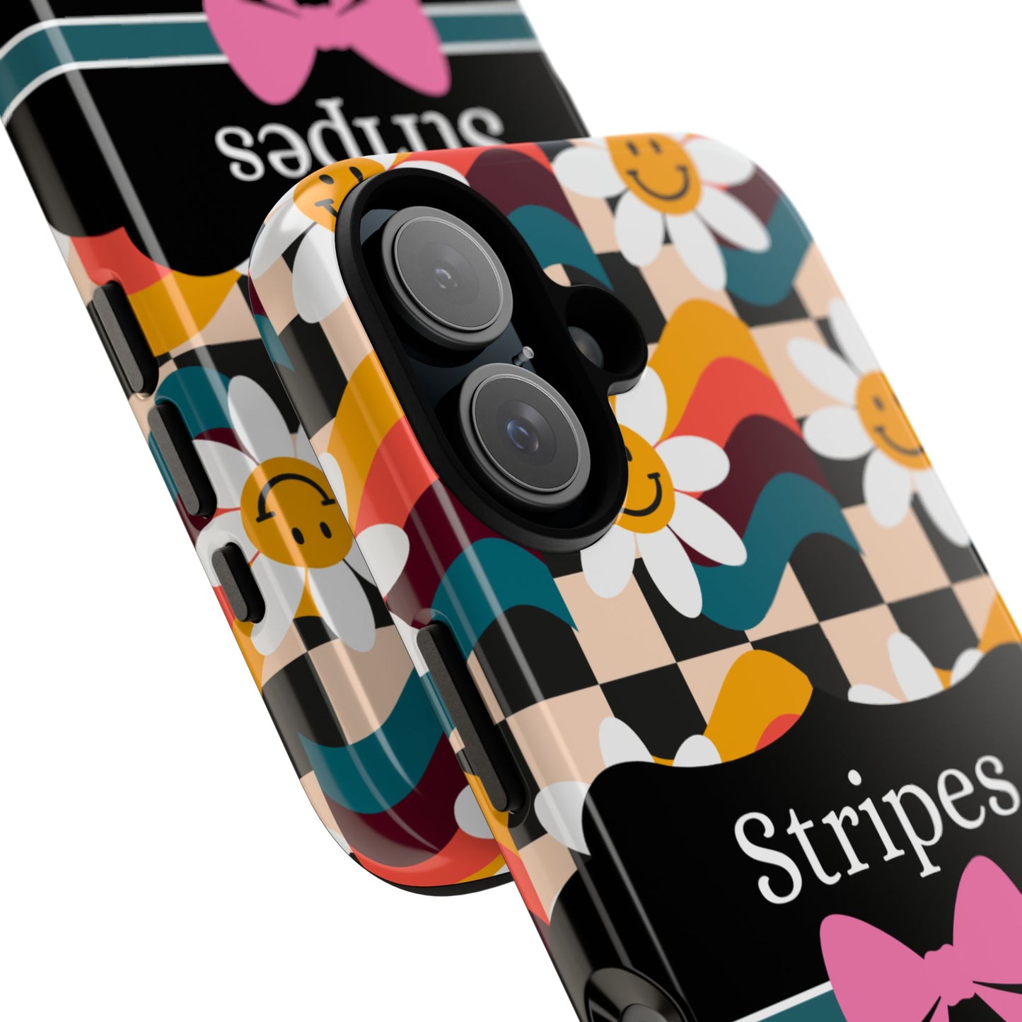 Phone Case iPhone 16/15/14 - Smiley Faces Stripes & Swipes Tough Case