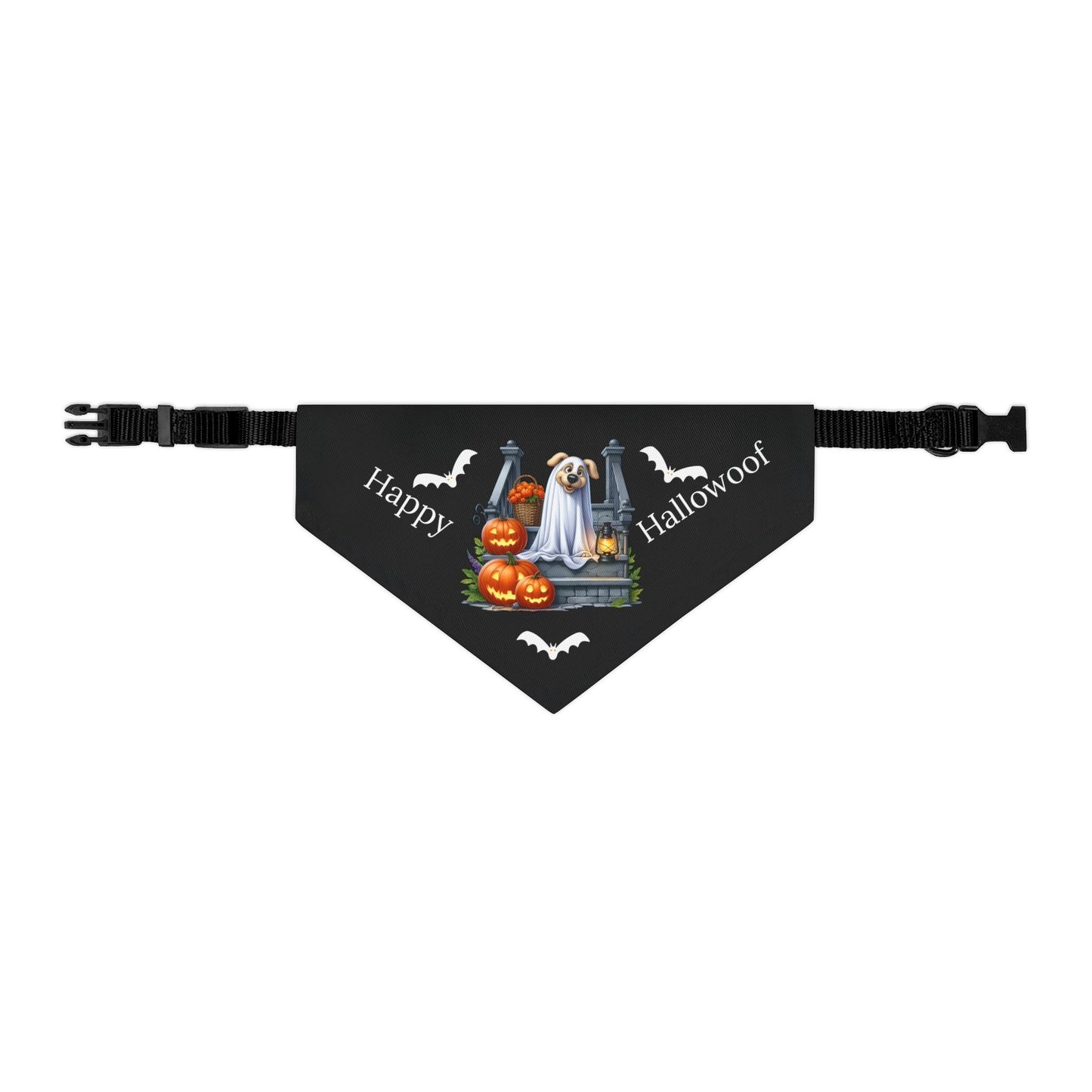 Happy "Hallowoof" - MEDIUM Pet Bandana Collar BLACK 01