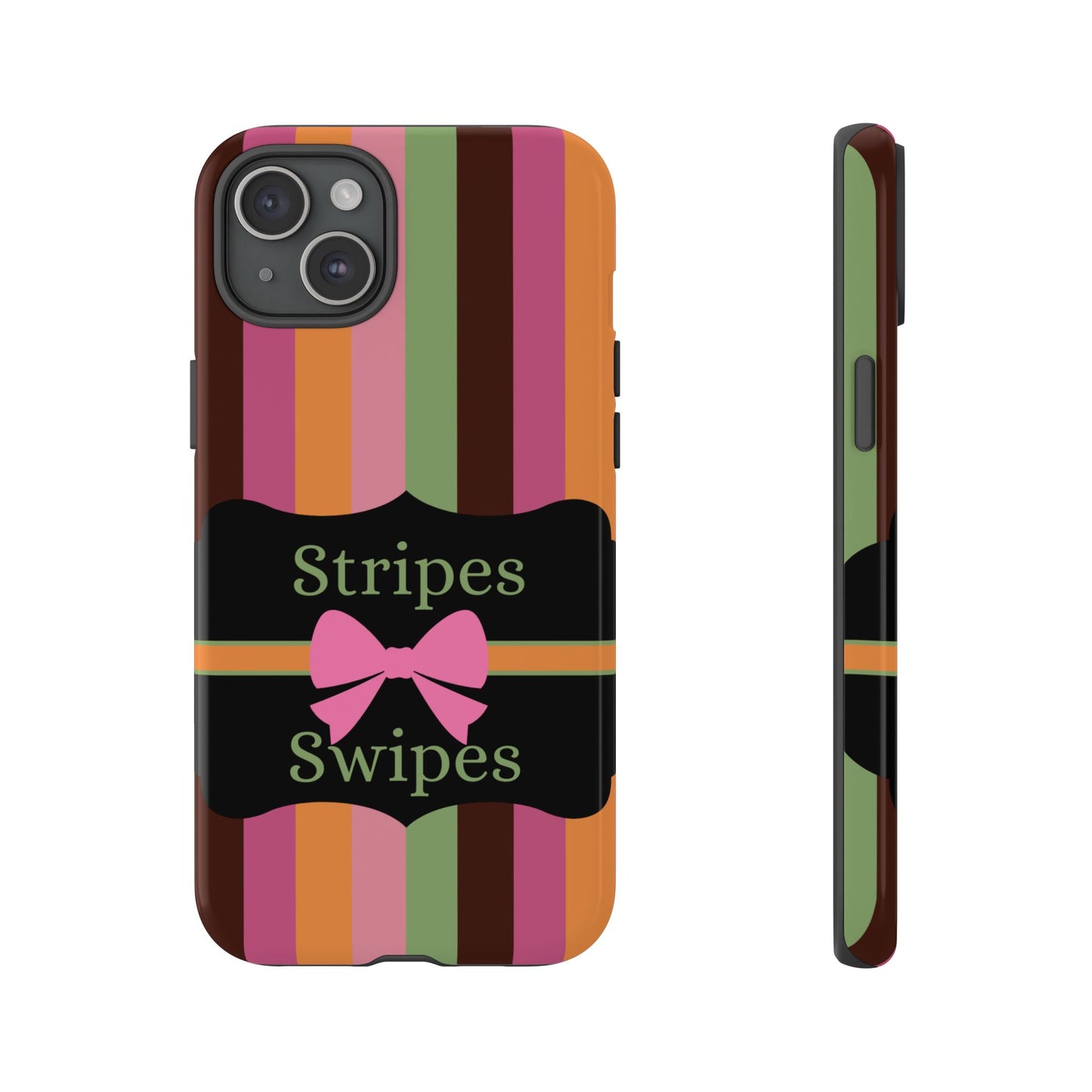 Phone Case iPhone 16/15/14 - Brown/Green Stripes & Swipes Tough Case