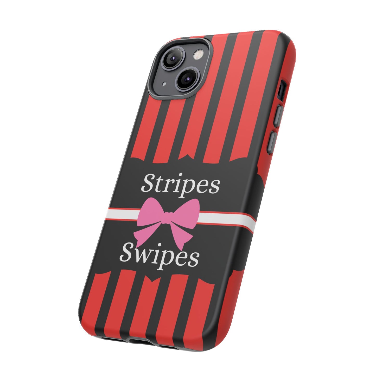 Phone Case iPhone 16/15/14 - Red/Black/White Stripes & Swipes Tough Case