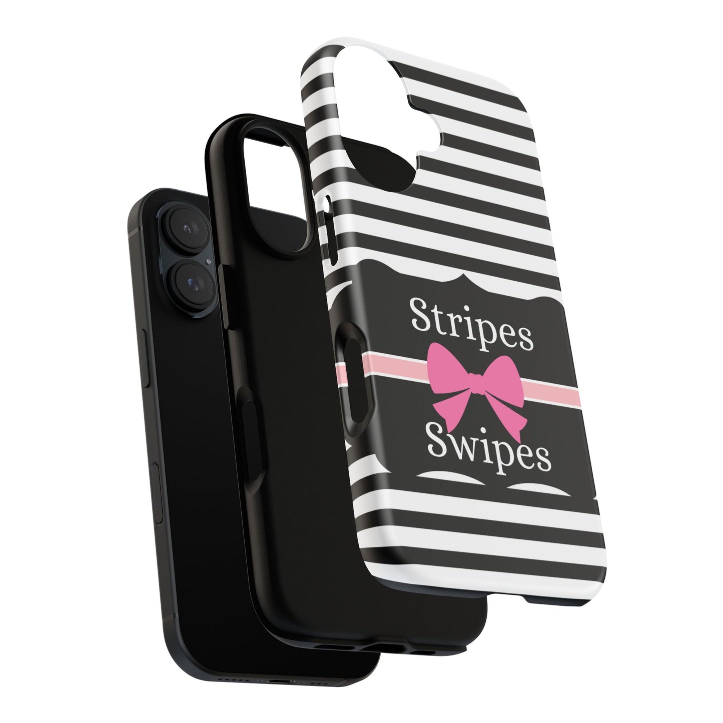 Phone Case iPhone 16/15/14 - Black/White/Pink Stripes & Swipes Tough Case