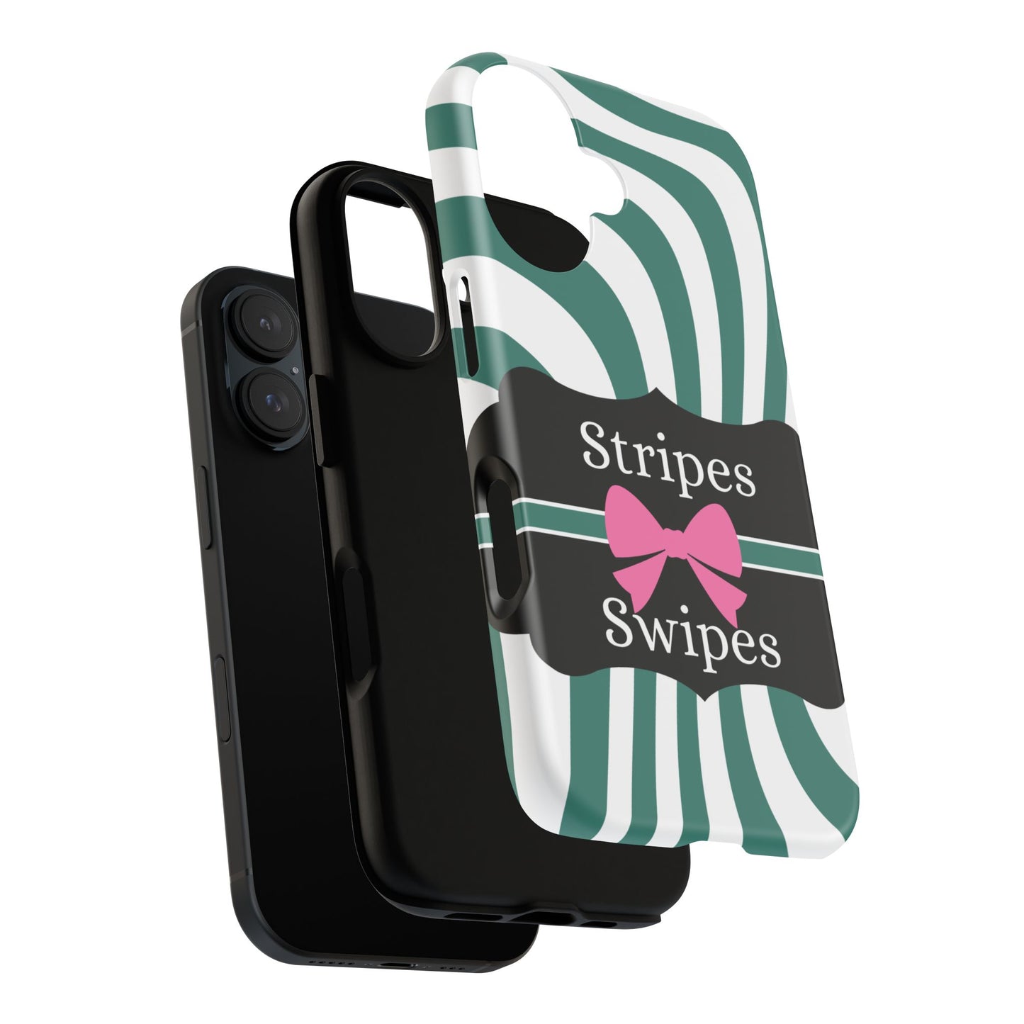 Phone Case iPhone 16/15/14 - Wavy Green/White Stripes & Swipes Tough Case