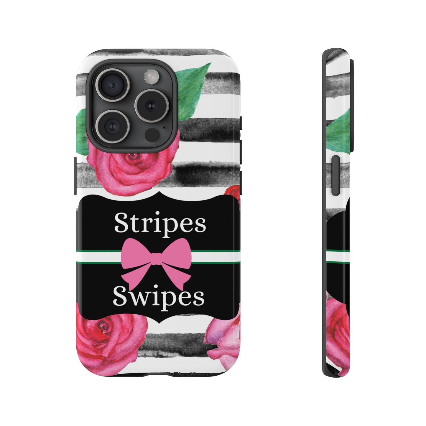 Phone Case iPhone 16/15/14 - Black/White Rose Stripes & Swipes Tough Case