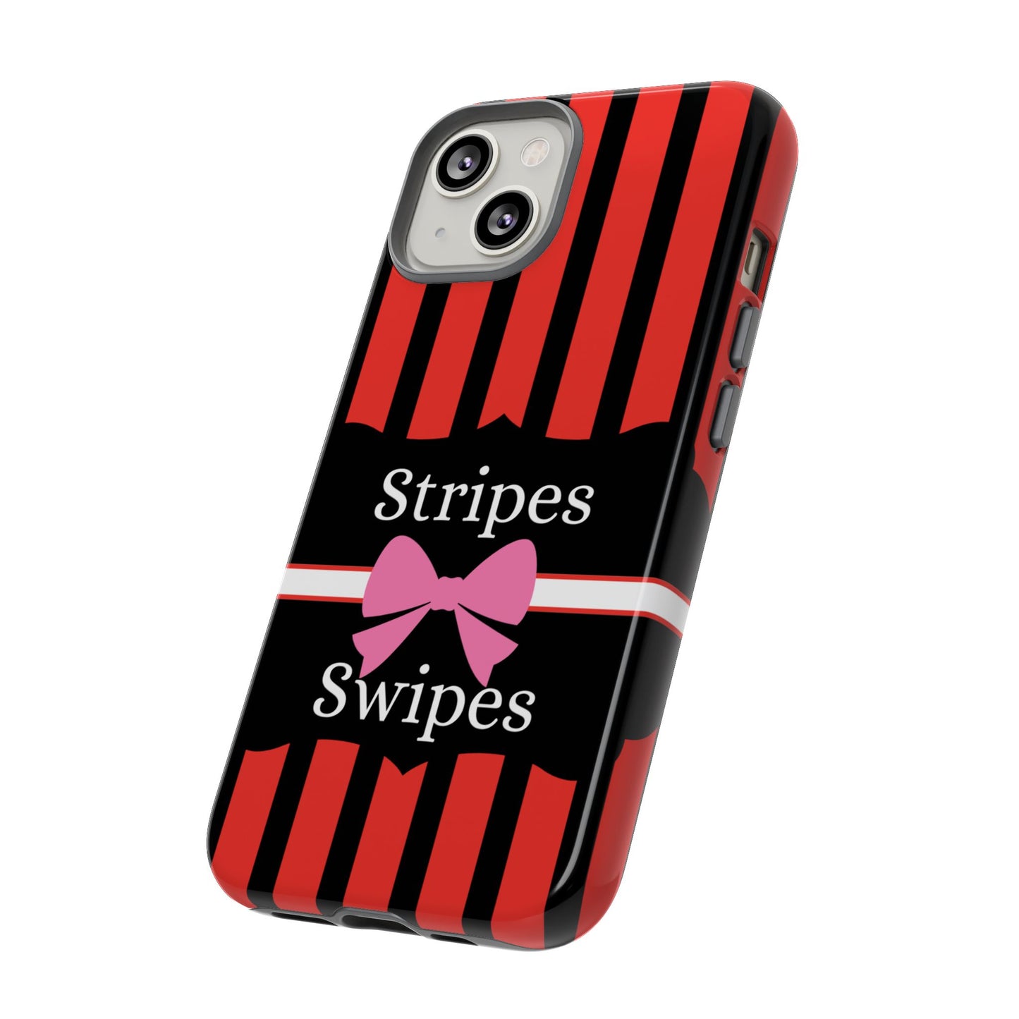 Phone Case iPhone 16/15/14 - Red/Black/White Stripes & Swipes Tough Case