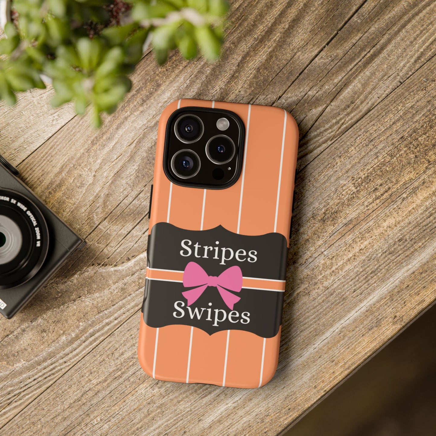 Phone Case iPhone 16/15/14 - Orange/White Stripes & Swipes Tough Case