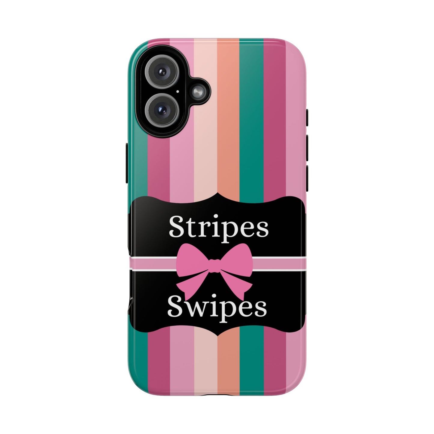 Phone Case iPhone 16/15/14 - Green/Pink/Peach Stripes & Swipes Tough Case