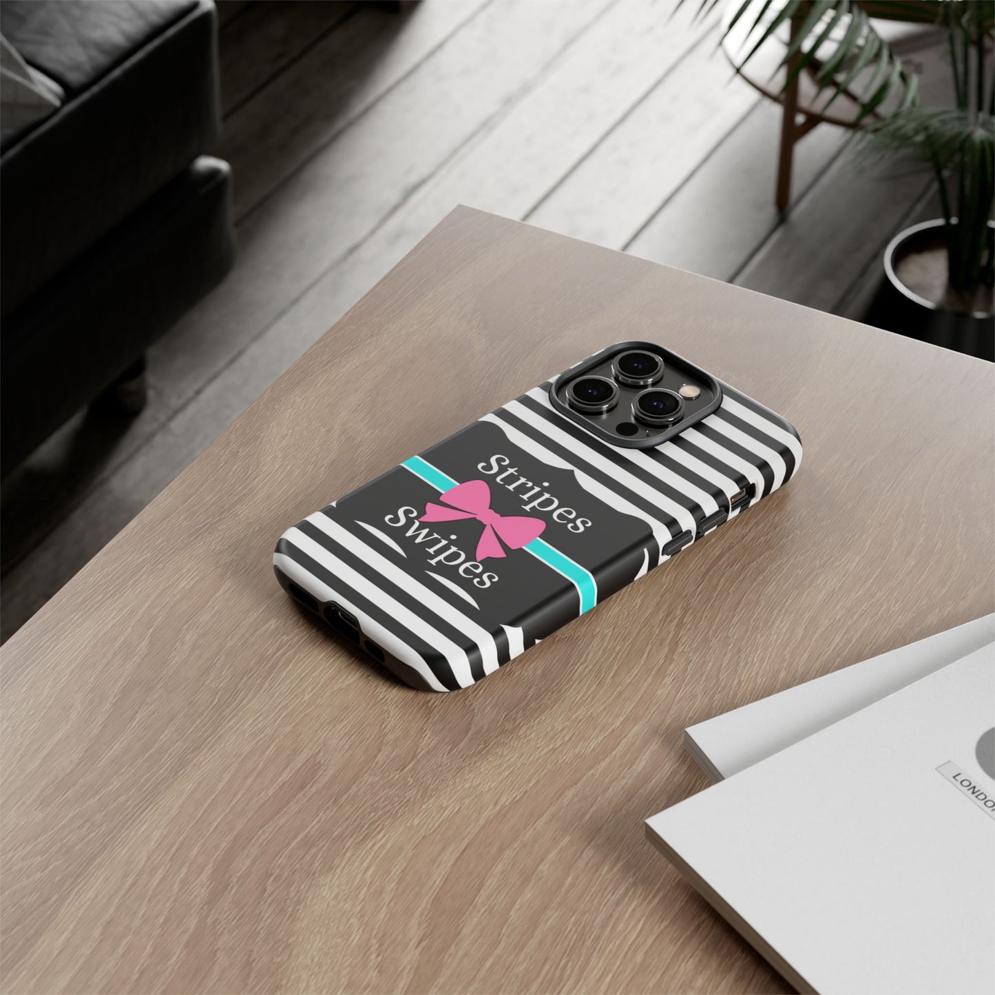 Phone Case iPhone 16/15/14 - Black/White/Blue Stripes & Swipes Tough Case