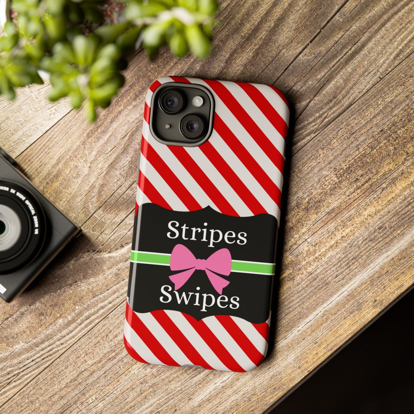 Phone Case iPhone 16/15/14 - Diagonal Red/White Stripes & Swipes Tough Case