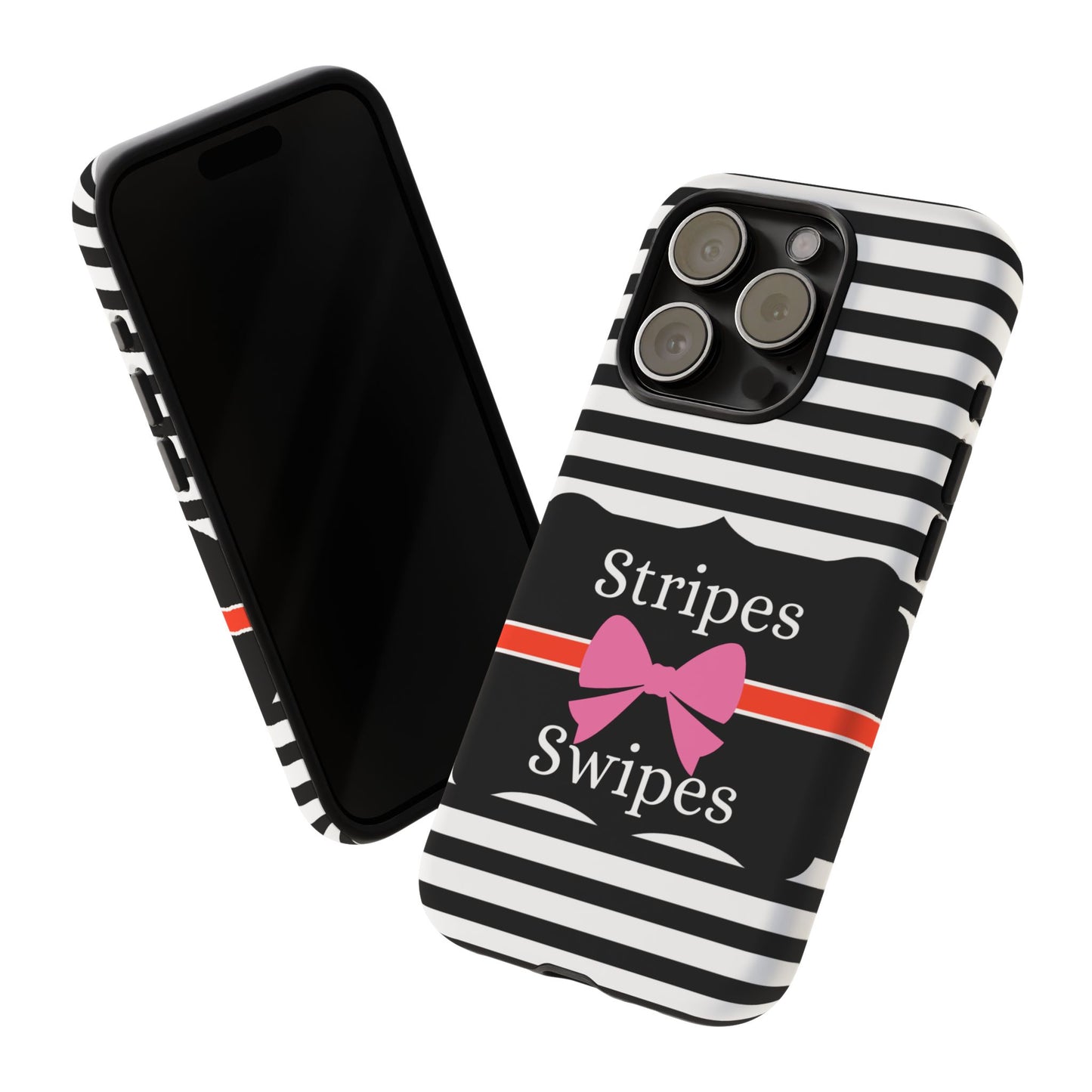 Phone Case iPhone 16/15/14 -Black/White/Red Stripes & Swipes Tough Case