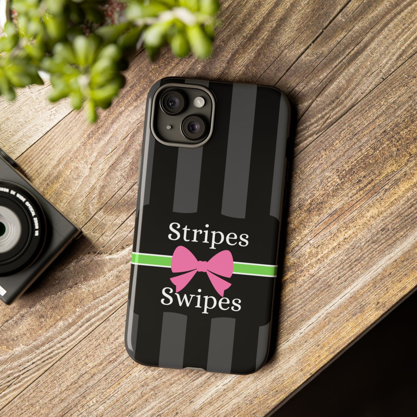 Phone Case iPhone 16/15/14 - Gray/Pink Stripes & Swipes Tough Case