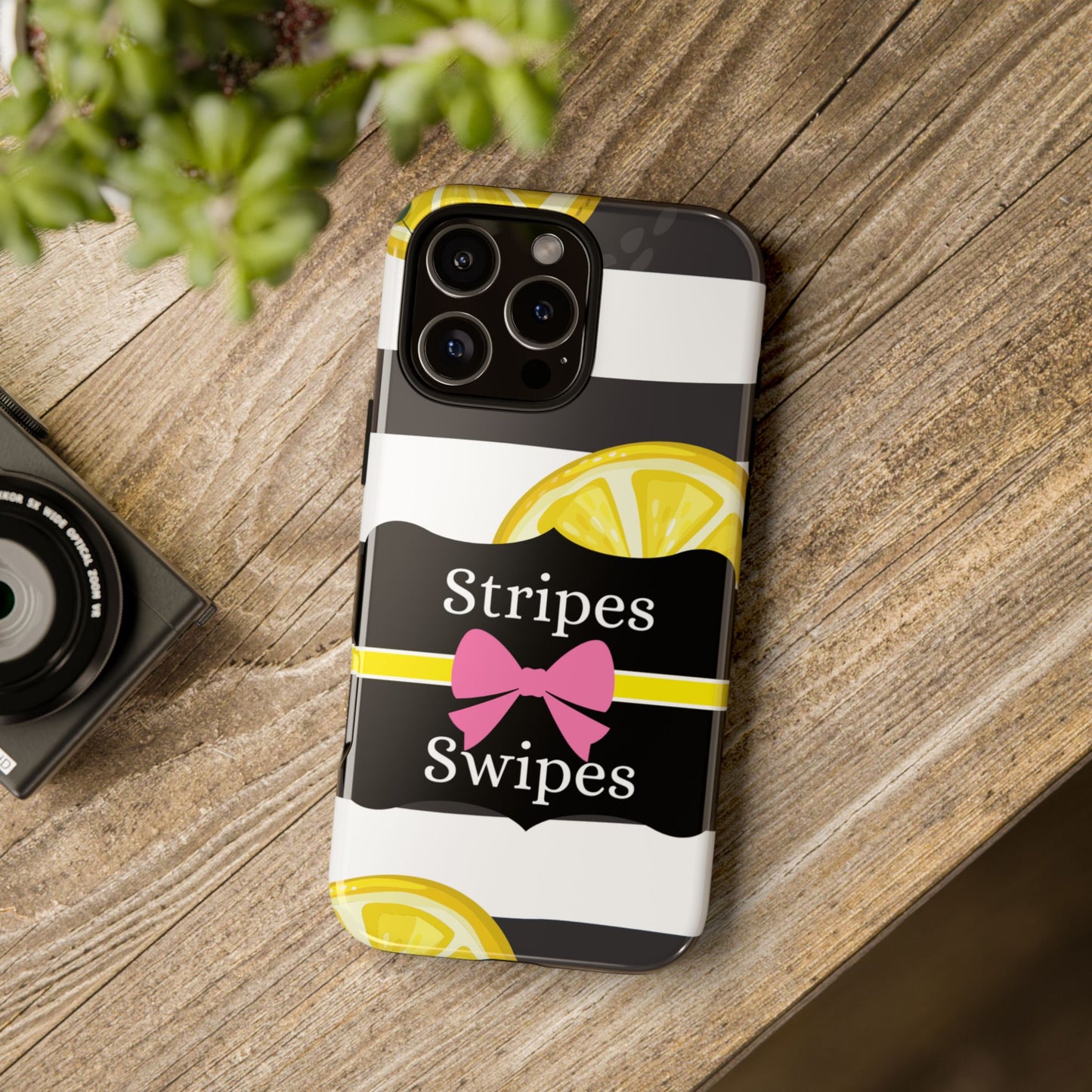 Phone Case iPhone 16/15/14 - Lemony Stripes & Swipes Tough Case