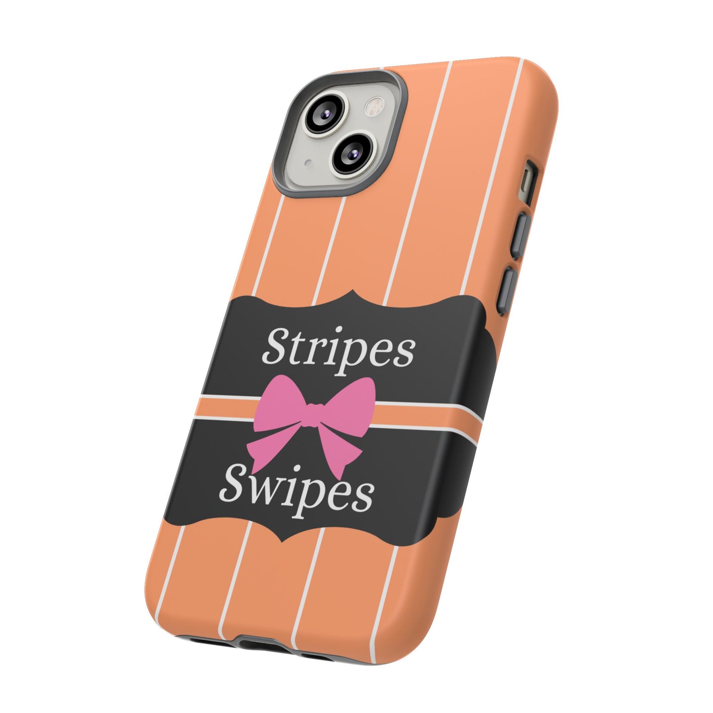 Phone Case iPhone 16/15/14 - Orange/White Stripes & Swipes Tough Case