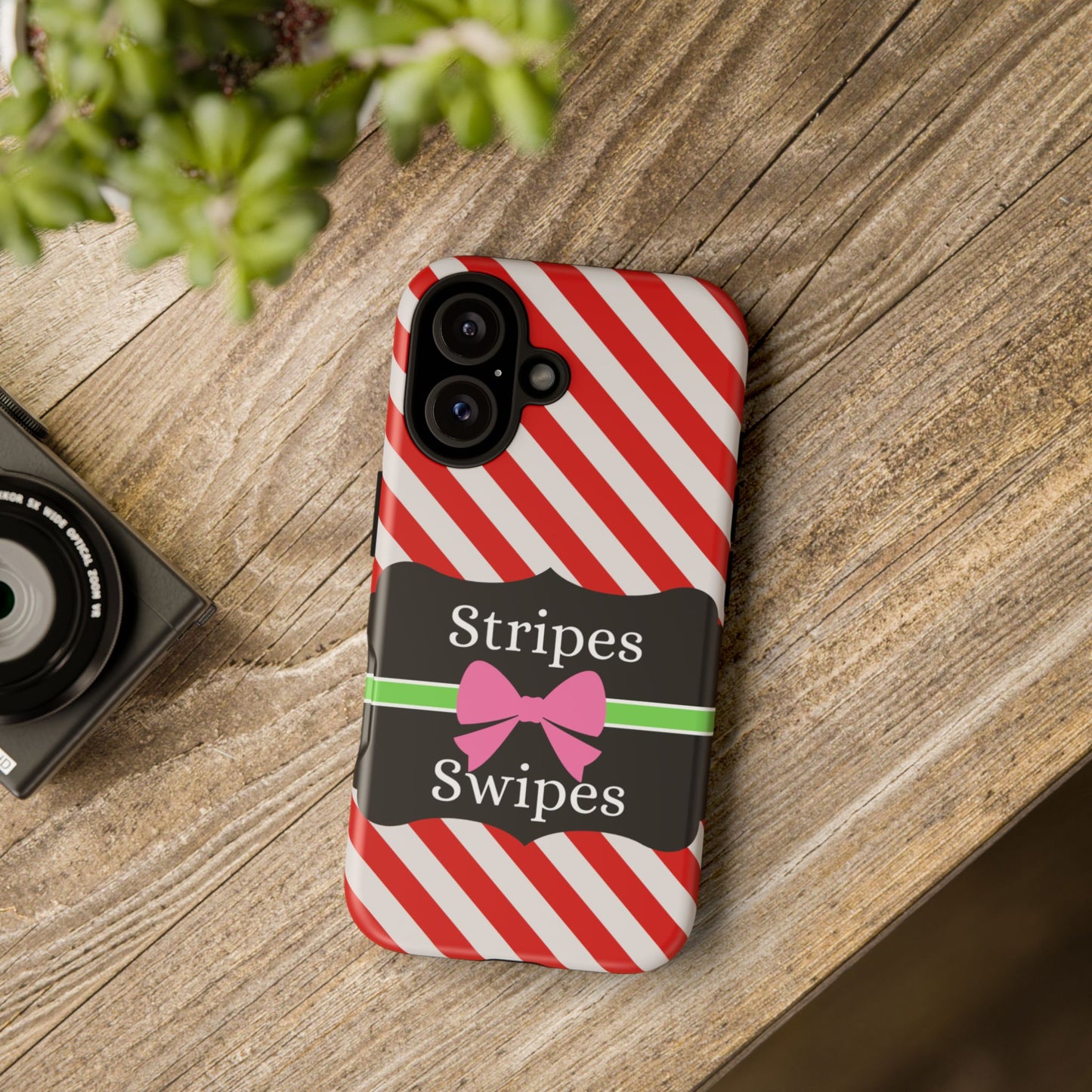 Phone Case iPhone 16/15/14 - Diagonal Red/White Stripes & Swipes Tough Case