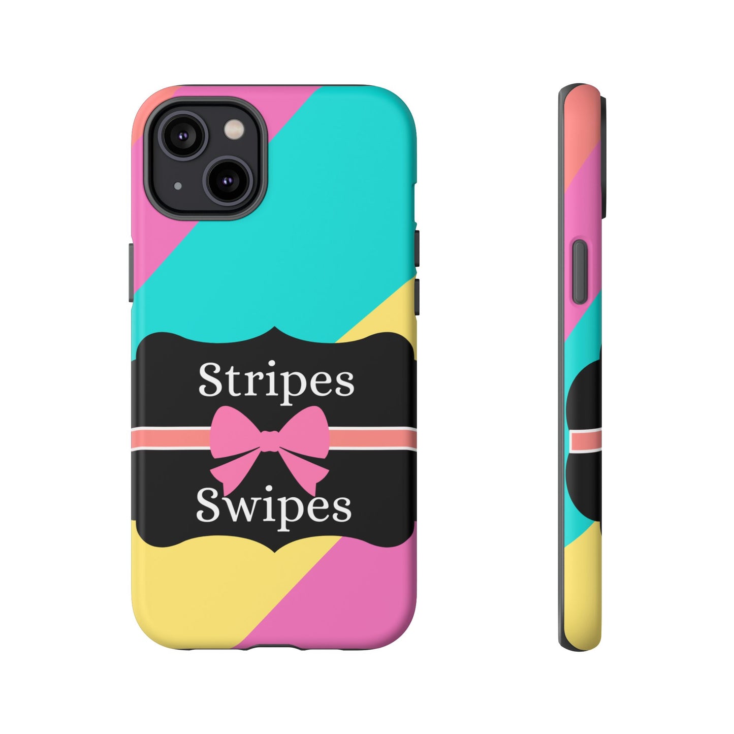 Phone Case iPhone 16/15/14 - Cotton Candy Stripes & Swipes Tough Case