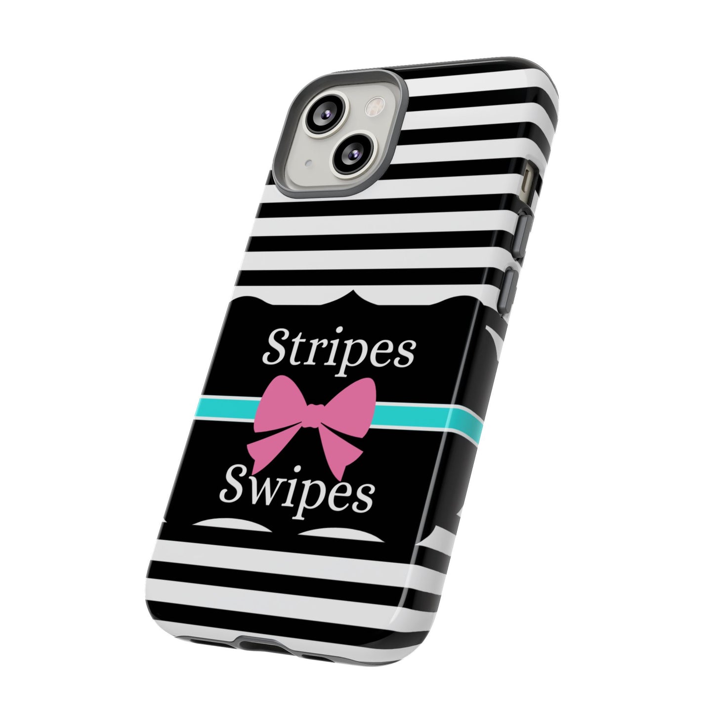 Phone Case iPhone 16/15/14 - Black/White/Blue Stripes & Swipes Tough Case