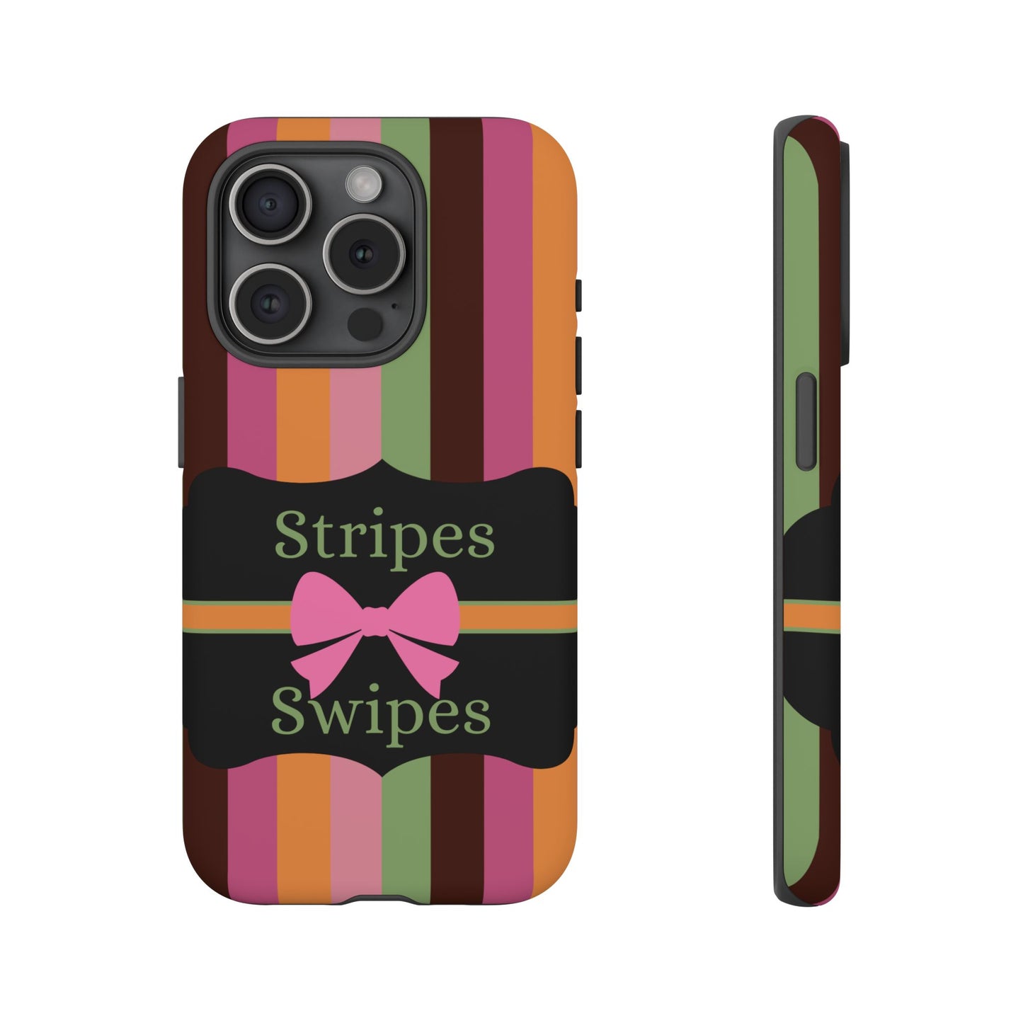 Phone Case iPhone 16/15/14 - Brown/Green Stripes & Swipes Tough Case