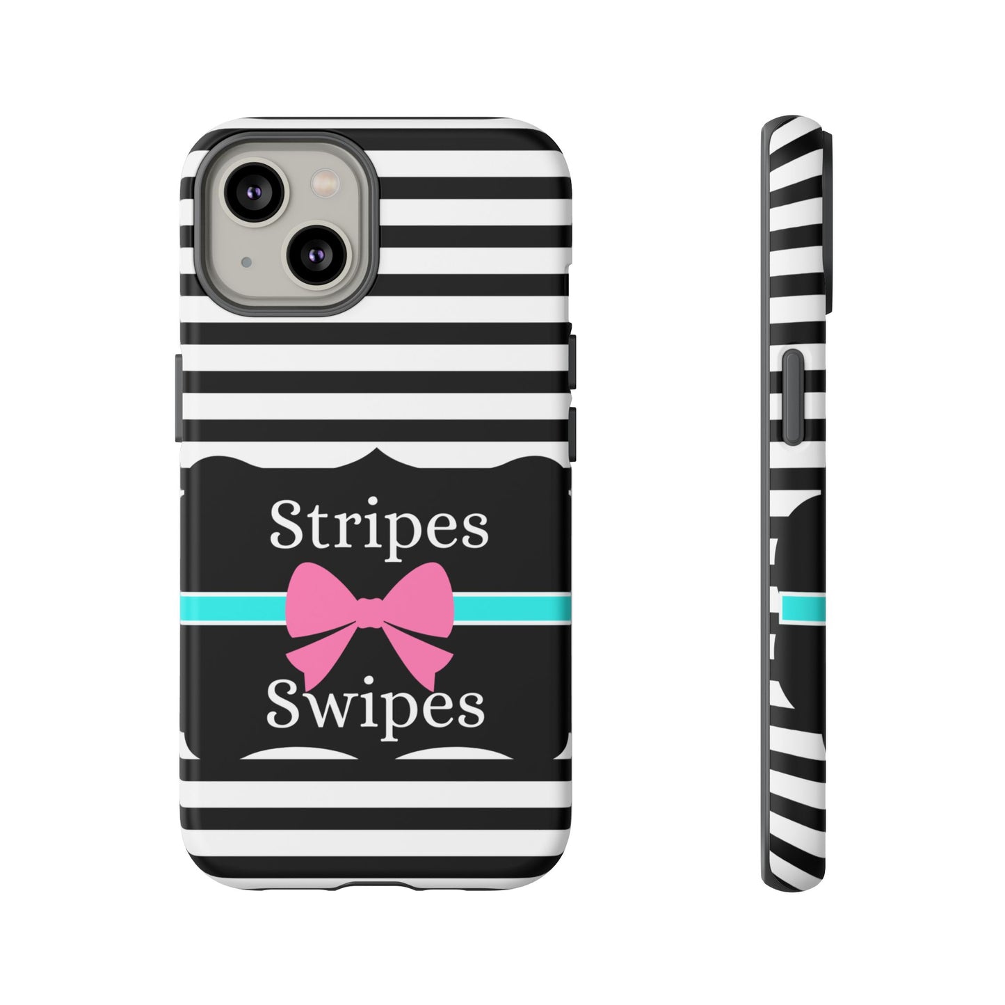 Phone Case iPhone 16/15/14 - Black/White/Blue Stripes & Swipes Tough Case