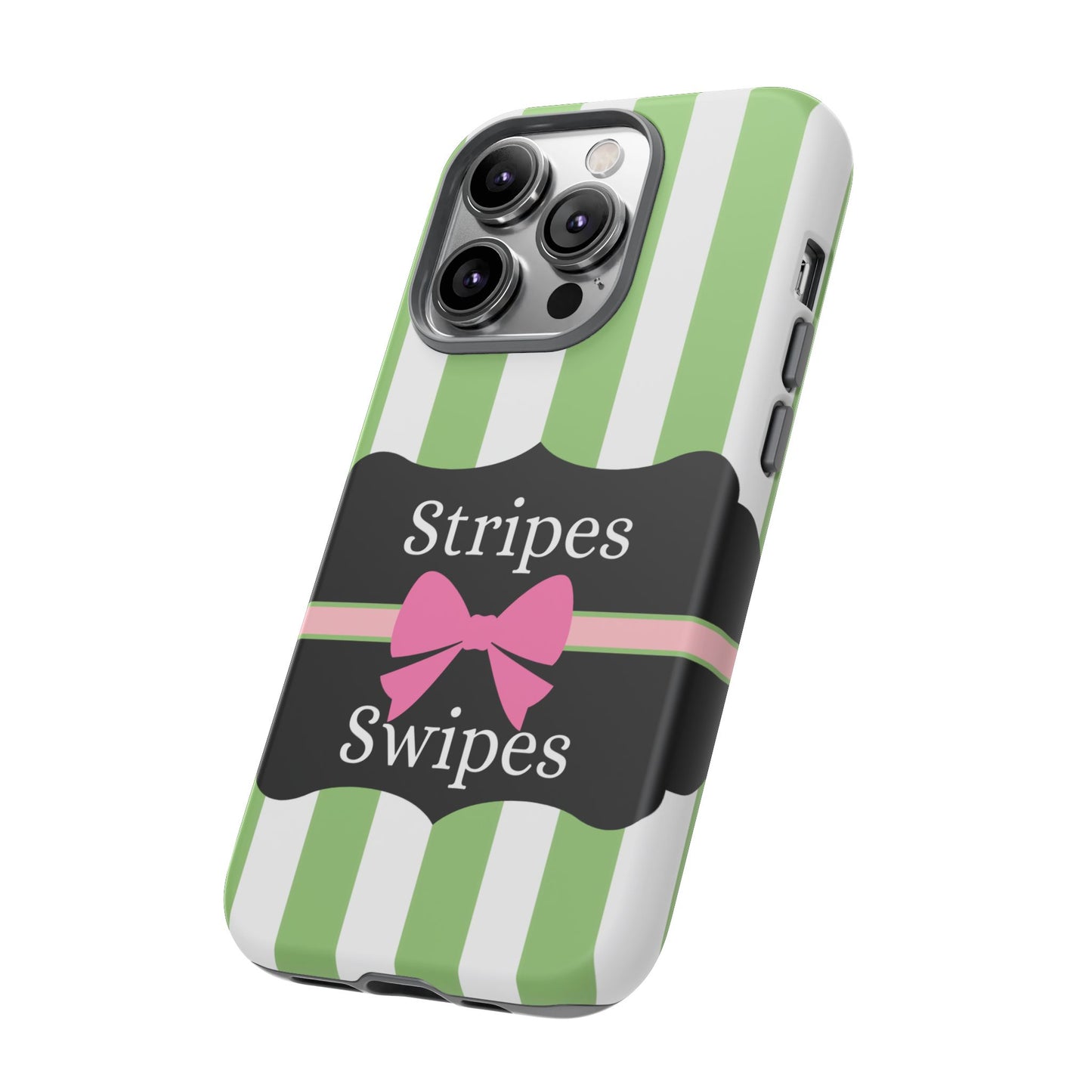 Phone Case iPhone 16/15/14 - Green/White Stripes & Swipes Tough Case