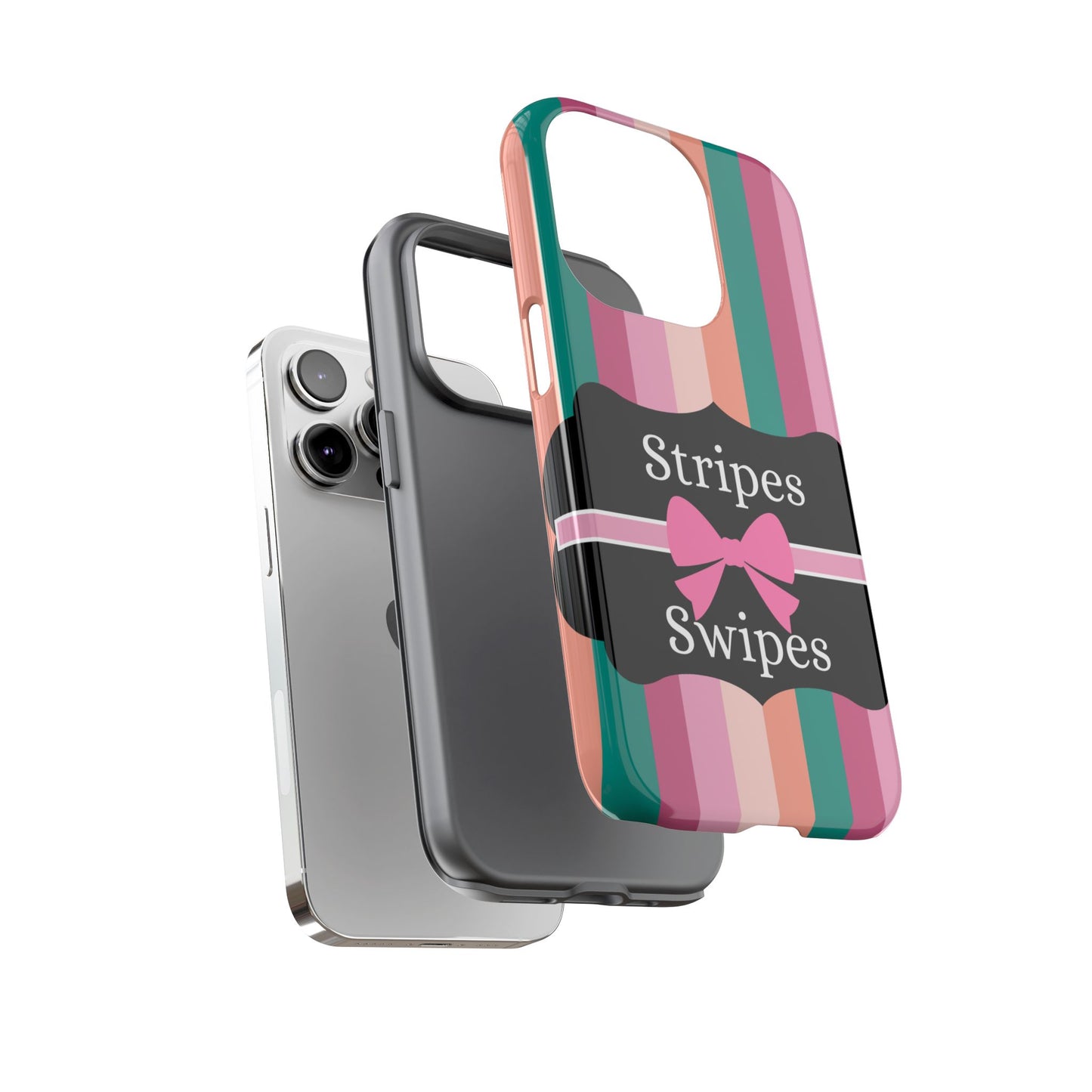 Phone Case iPhone 16/15/14 - Green/Pink/Peach Stripes & Swipes Tough Case