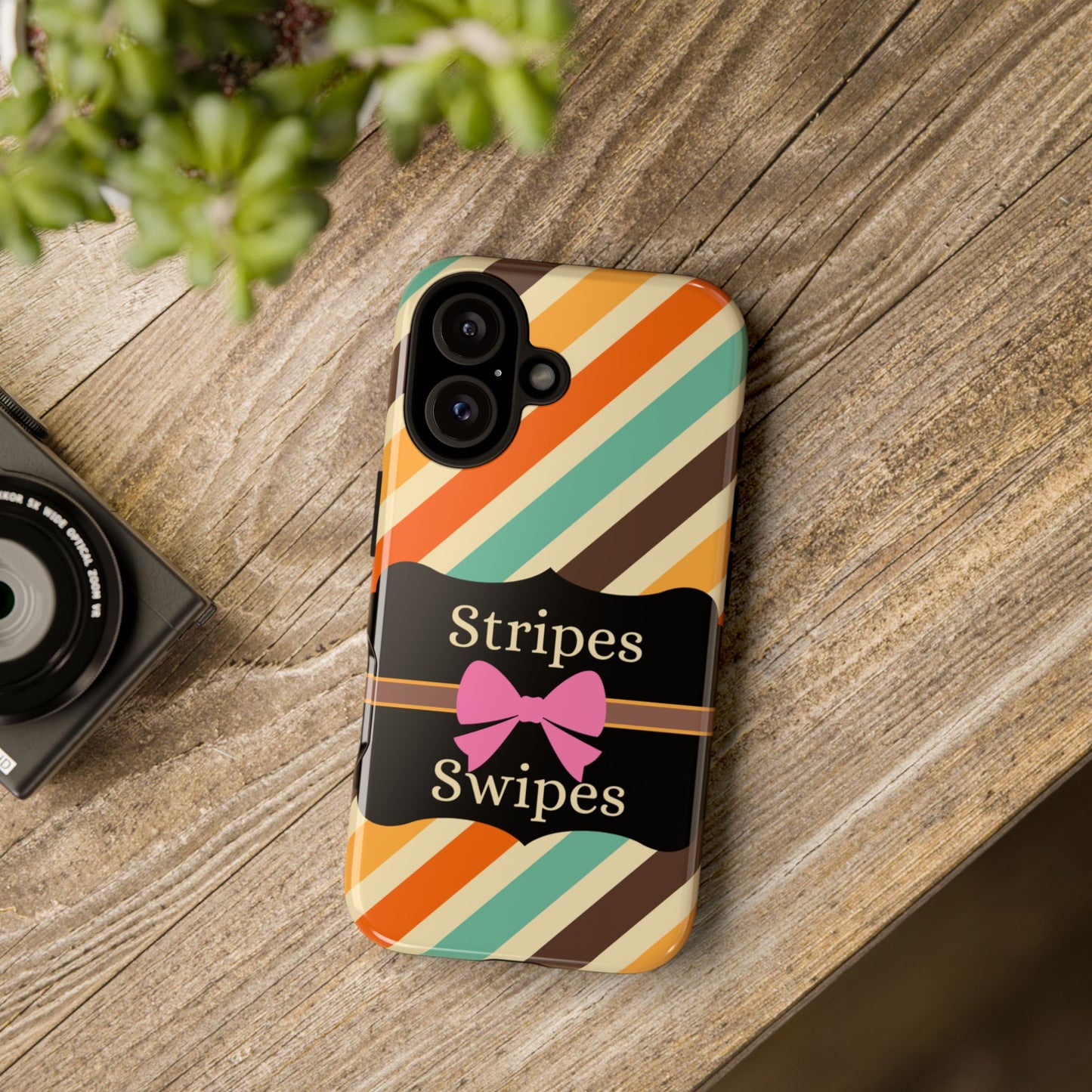 Phone Case iPhone 16/15/14 - Diagonal Retro Stripes & Swipes Tough Case