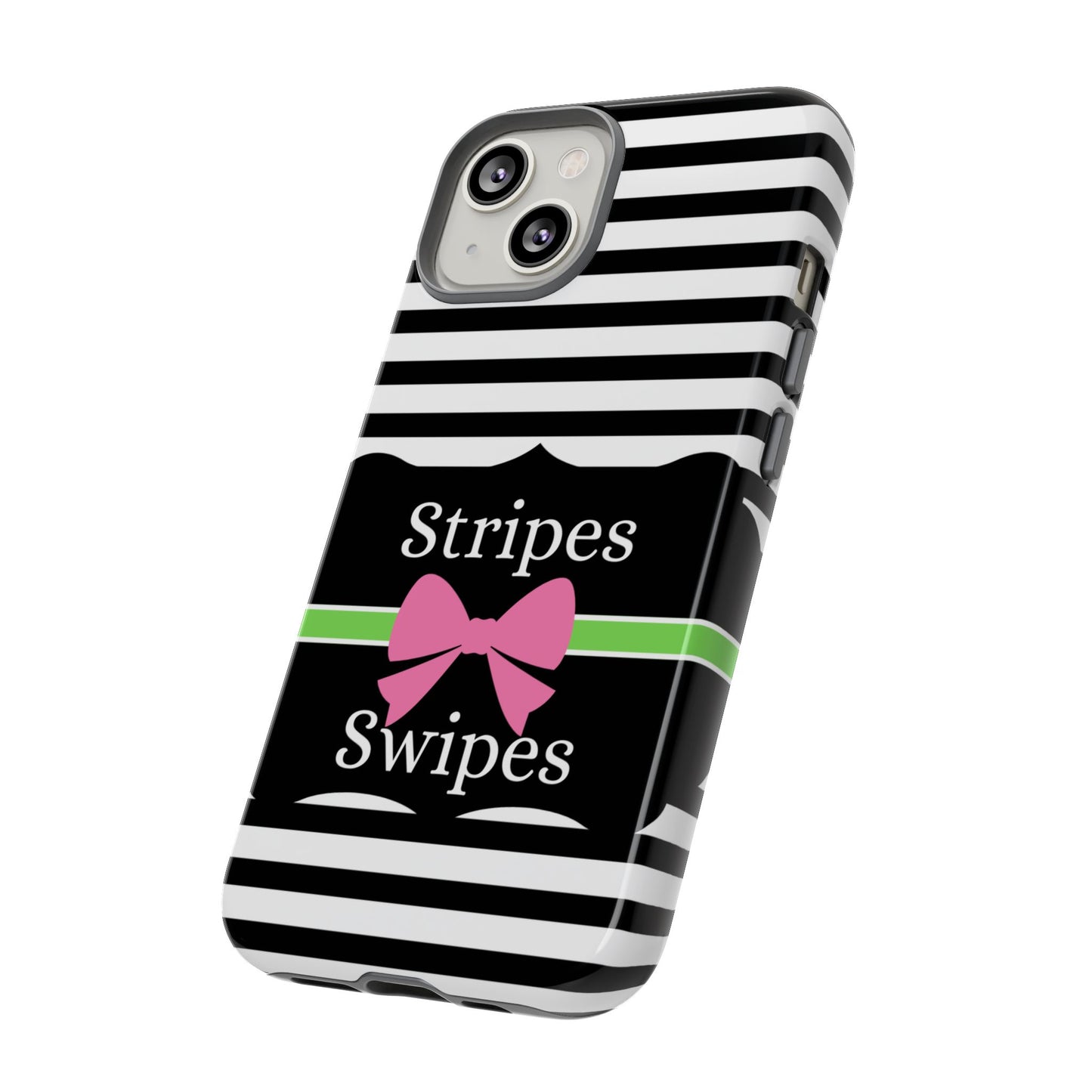 Phone Case iPhone 16/15/14 - Black/White/Green Stripes & Swipes Tough Case