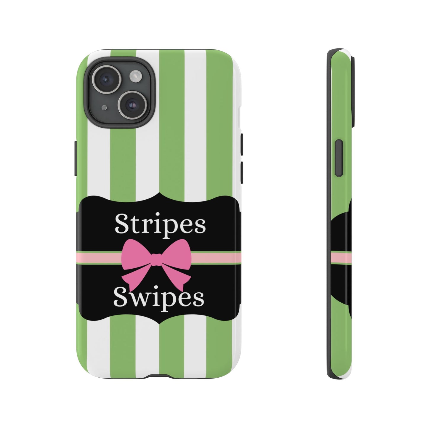 Phone Case iPhone 16/15/14 - Green/White Stripes & Swipes Tough Case