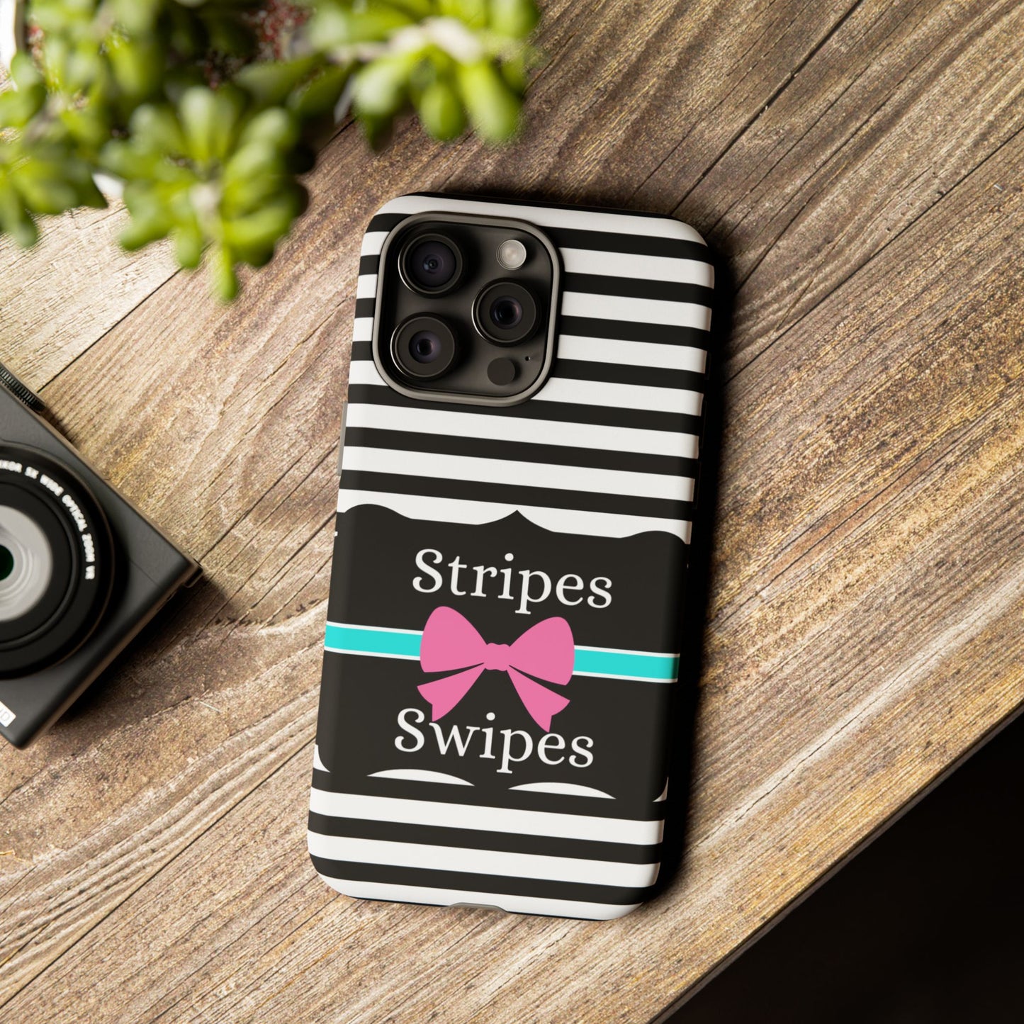 Phone Case iPhone 16/15/14 - Black/White/Blue Stripes & Swipes Tough Case