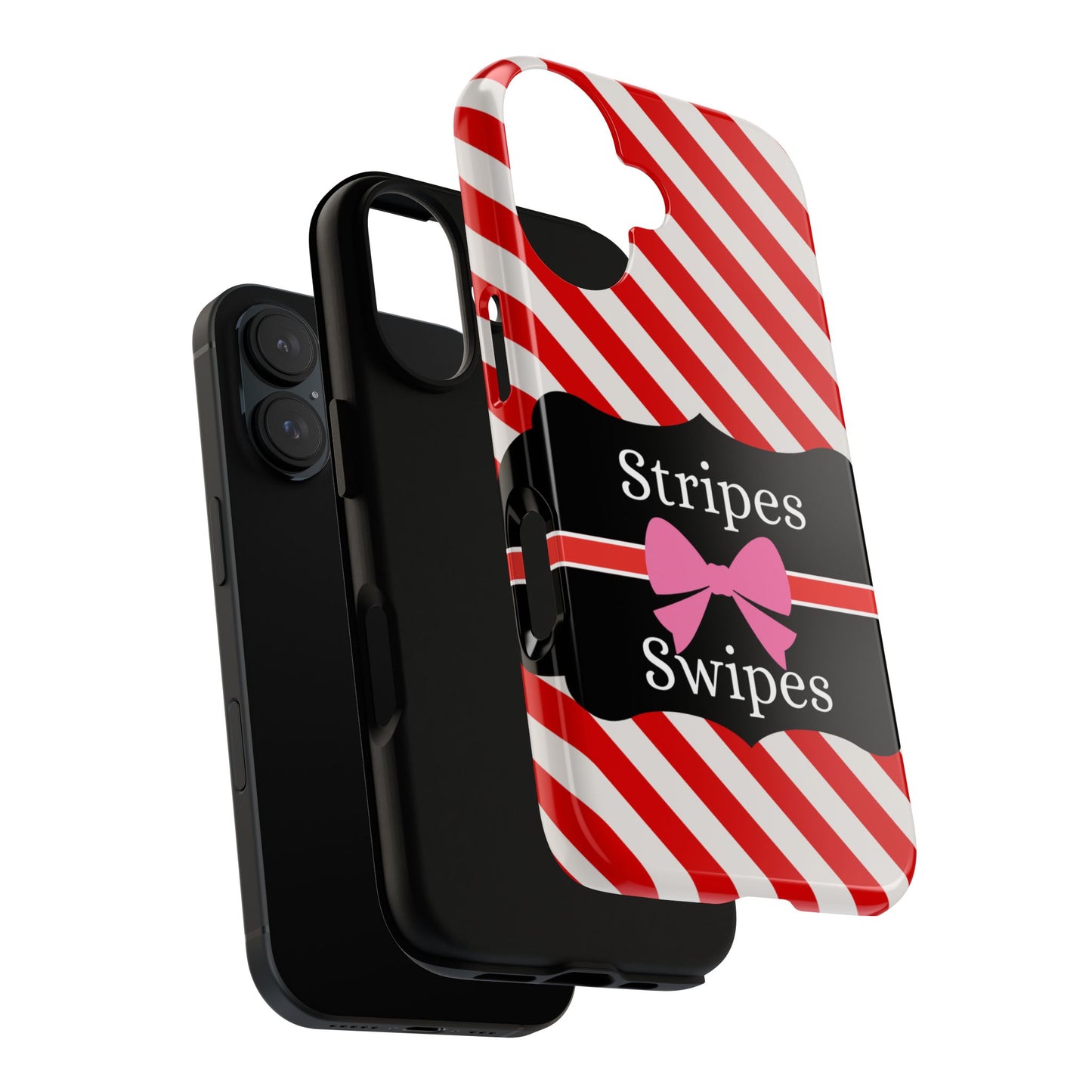 Phone Case iPhone 16/15/14 - Red/White Stripes & Swipes Tough Case