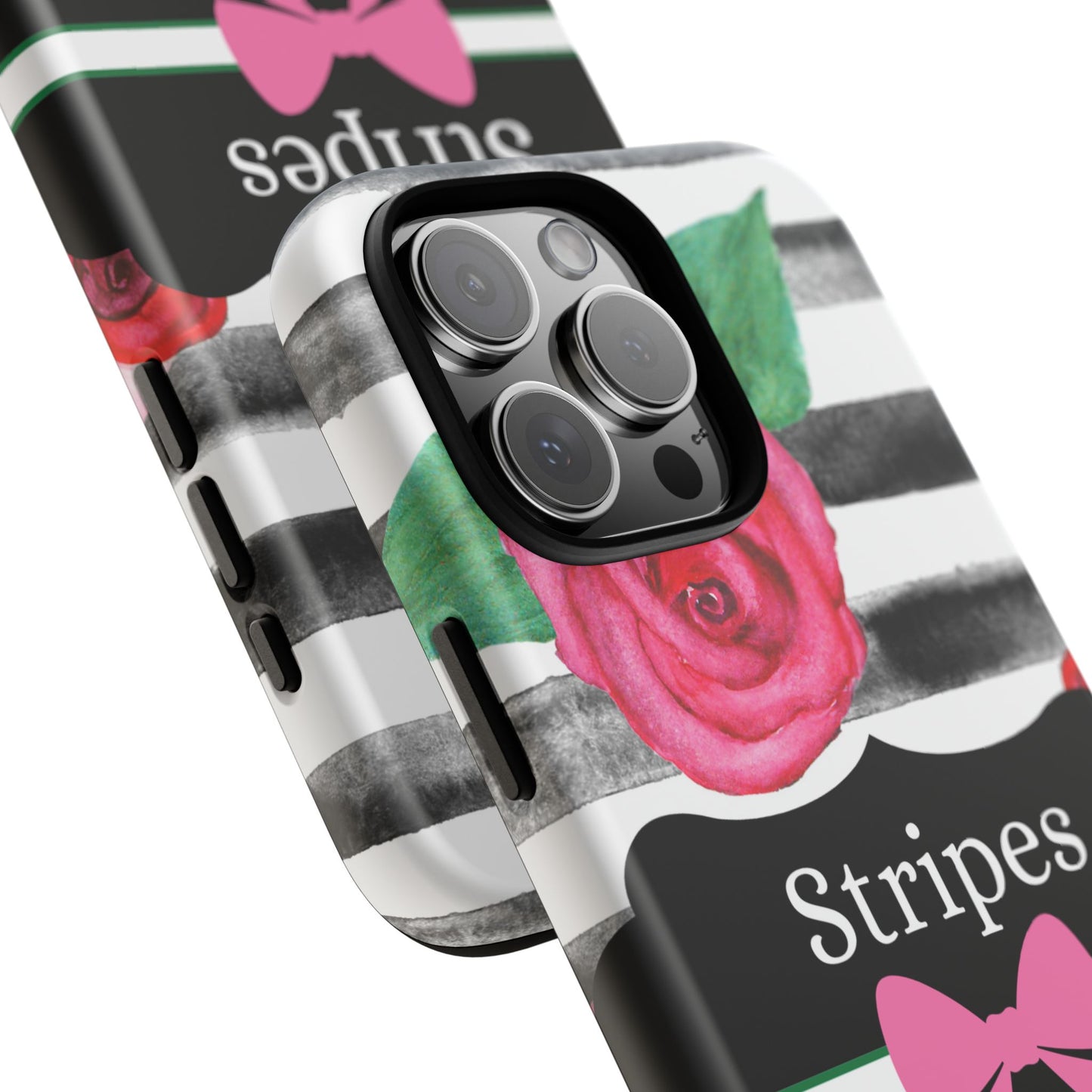 Phone Case iPhone 16/15/14 - Black/White Rose Stripes & Swipes Tough Case