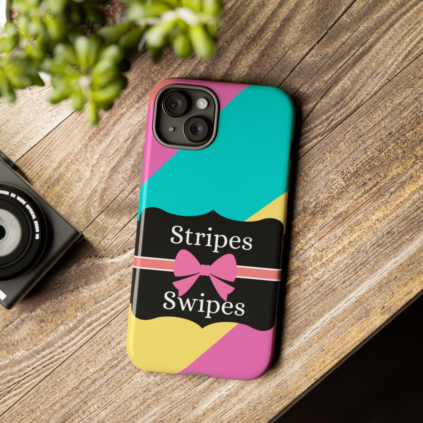 Phone Case iPhone 16/15/14 - Cotton Candy Stripes & Swipes Tough Case