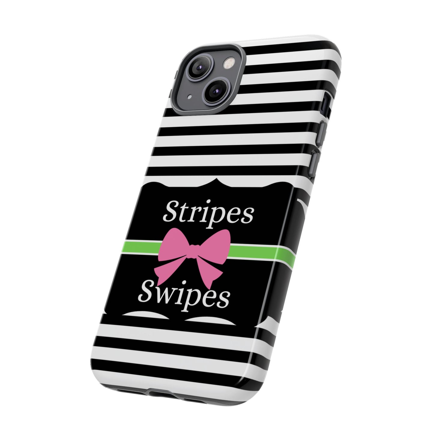 Phone Case iPhone 16/15/14 - Black/White/Green Stripes & Swipes Tough Case