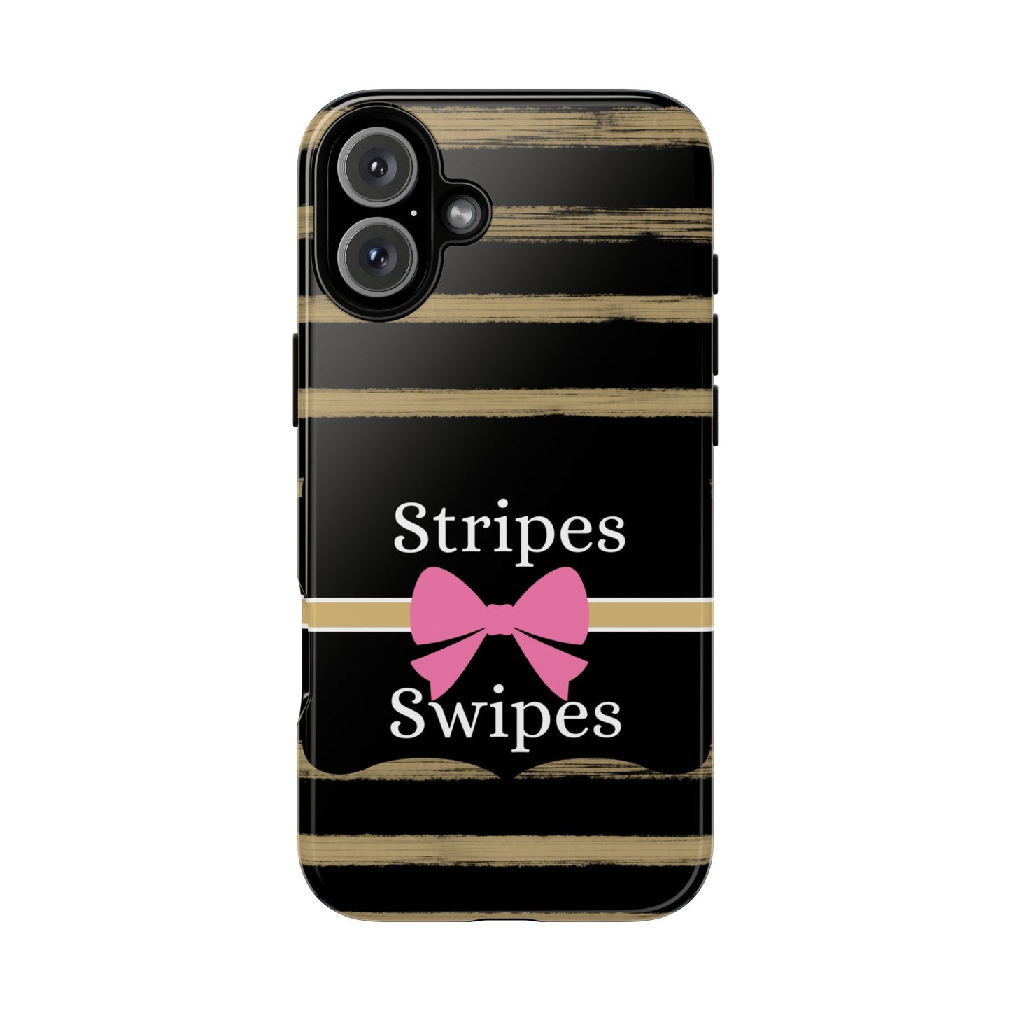 Phone Case iPhone 16/15/14 - Black/Beige Stripes & Swipes Tough Case