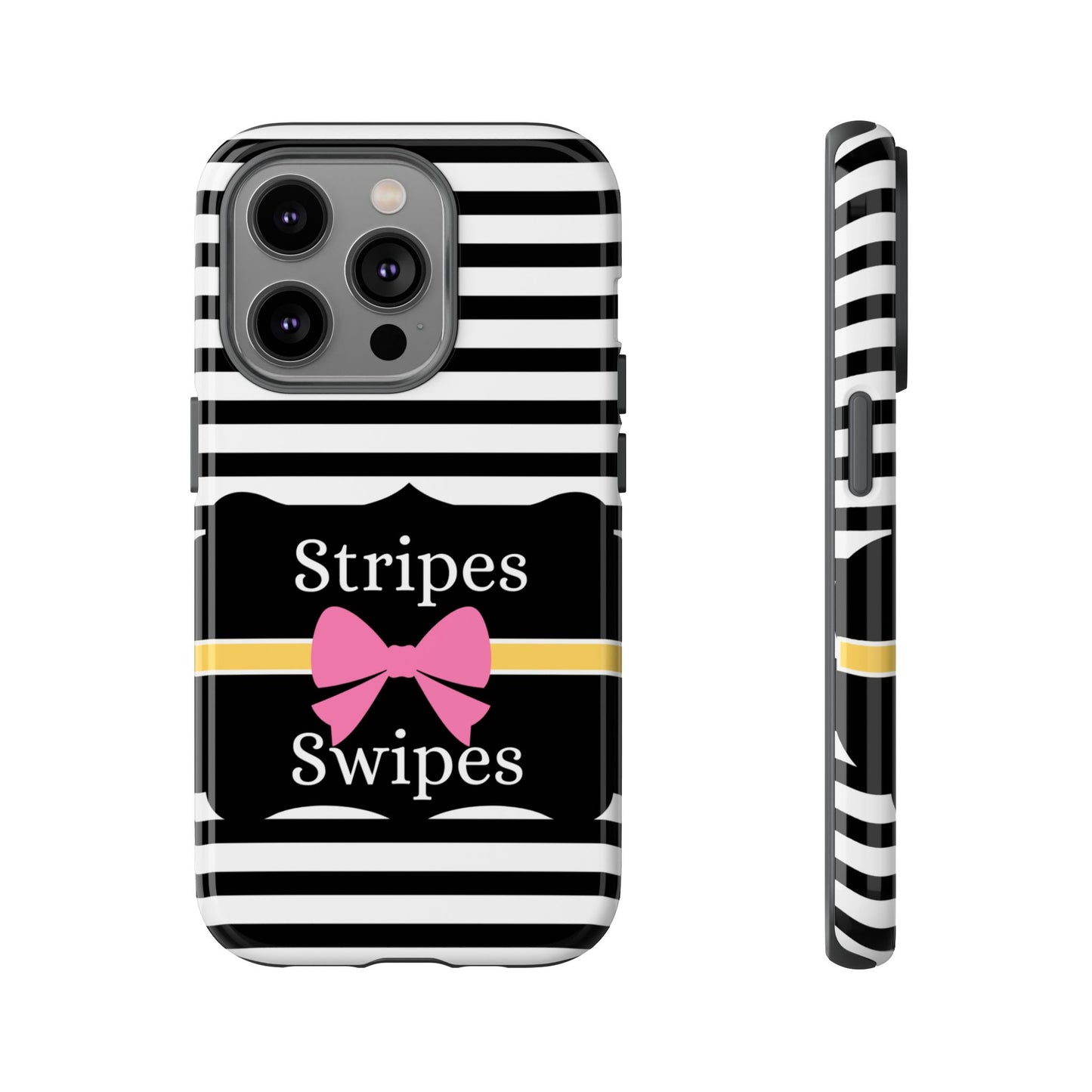 Phone Case iPhone 16/15/14 - Black/White/Yellow Stripes & Swipes Tough Case