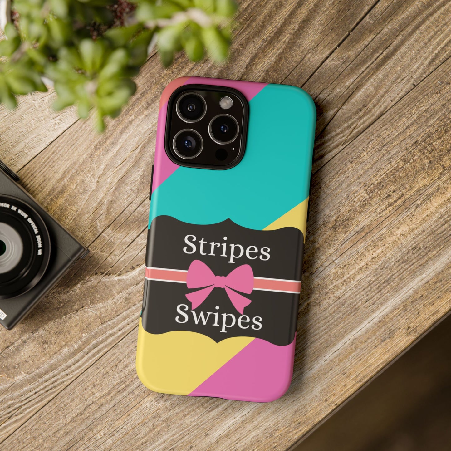 Phone Case iPhone 16/15/14 - Cotton Candy Stripes & Swipes Tough Case