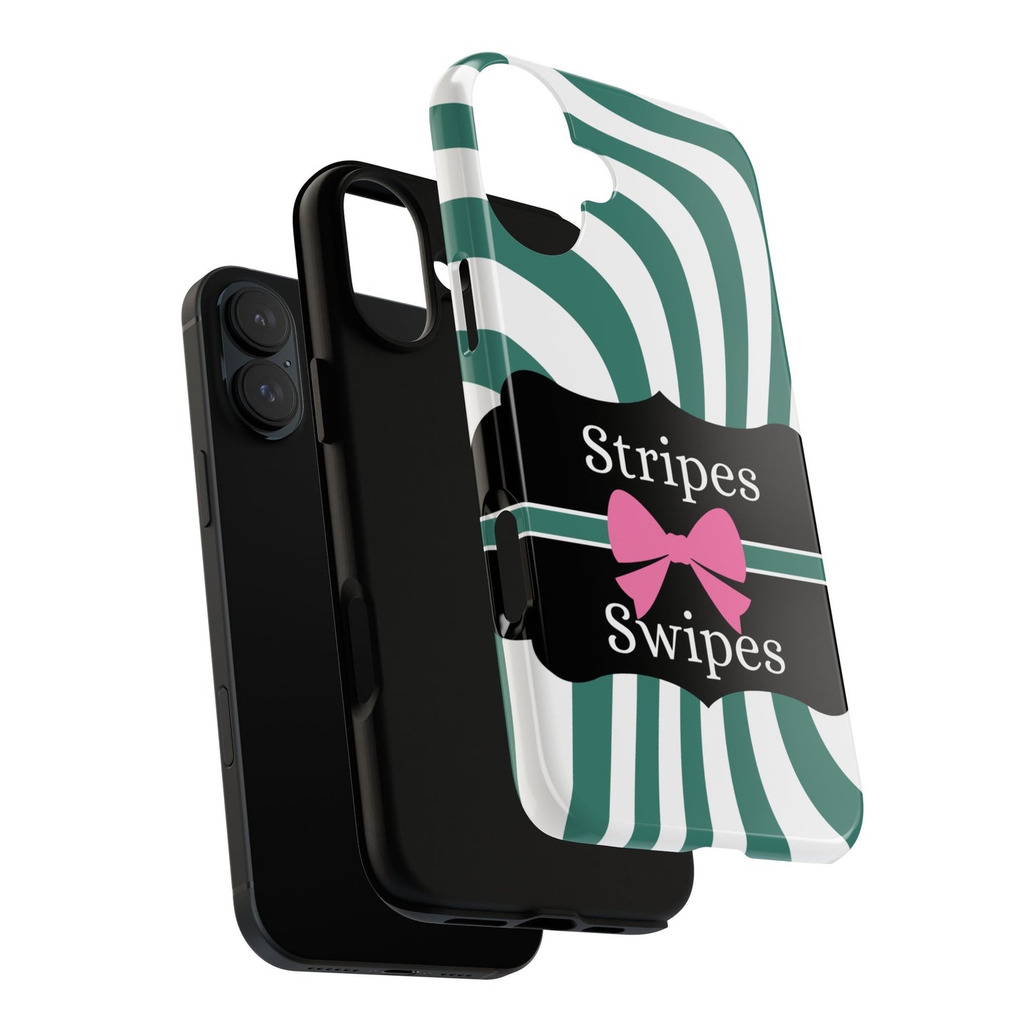 Phone Case iPhone 16/15/14 - Wavy Green/White Stripes & Swipes Tough Case