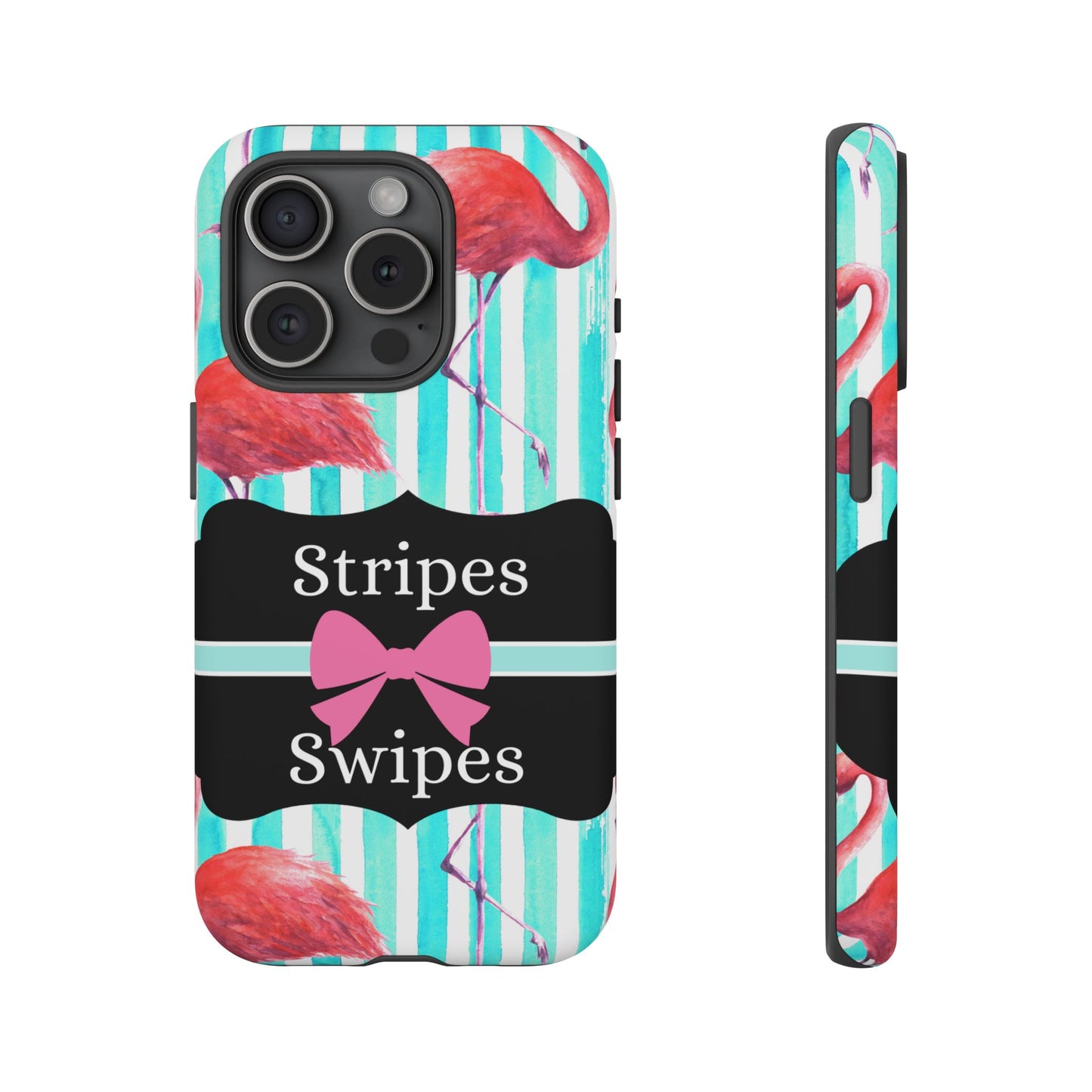 Phone Case iPhone 16/15/14 - Flamingo Stripes & Swipes Tough Case