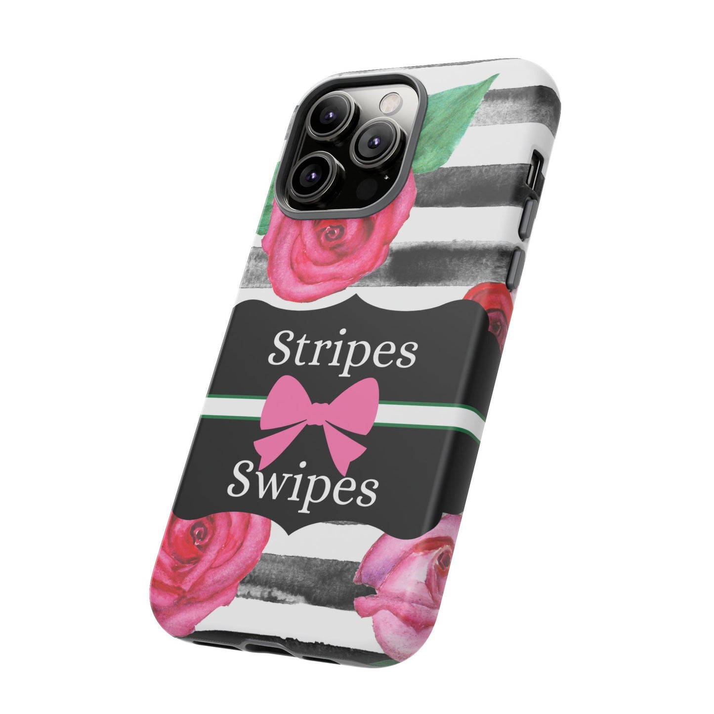 Phone Case iPhone 16/15/14 - Black/White Rose Stripes & Swipes Tough Case